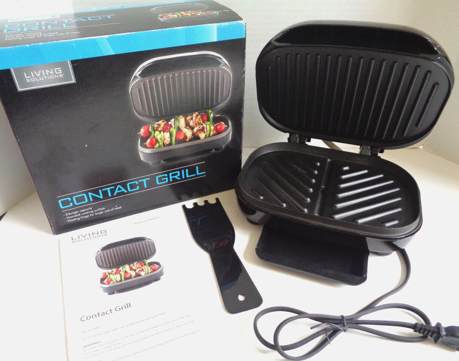 Living Solutions Electric Contact Grill Non-Stick 2 Burger Capacity Instructions