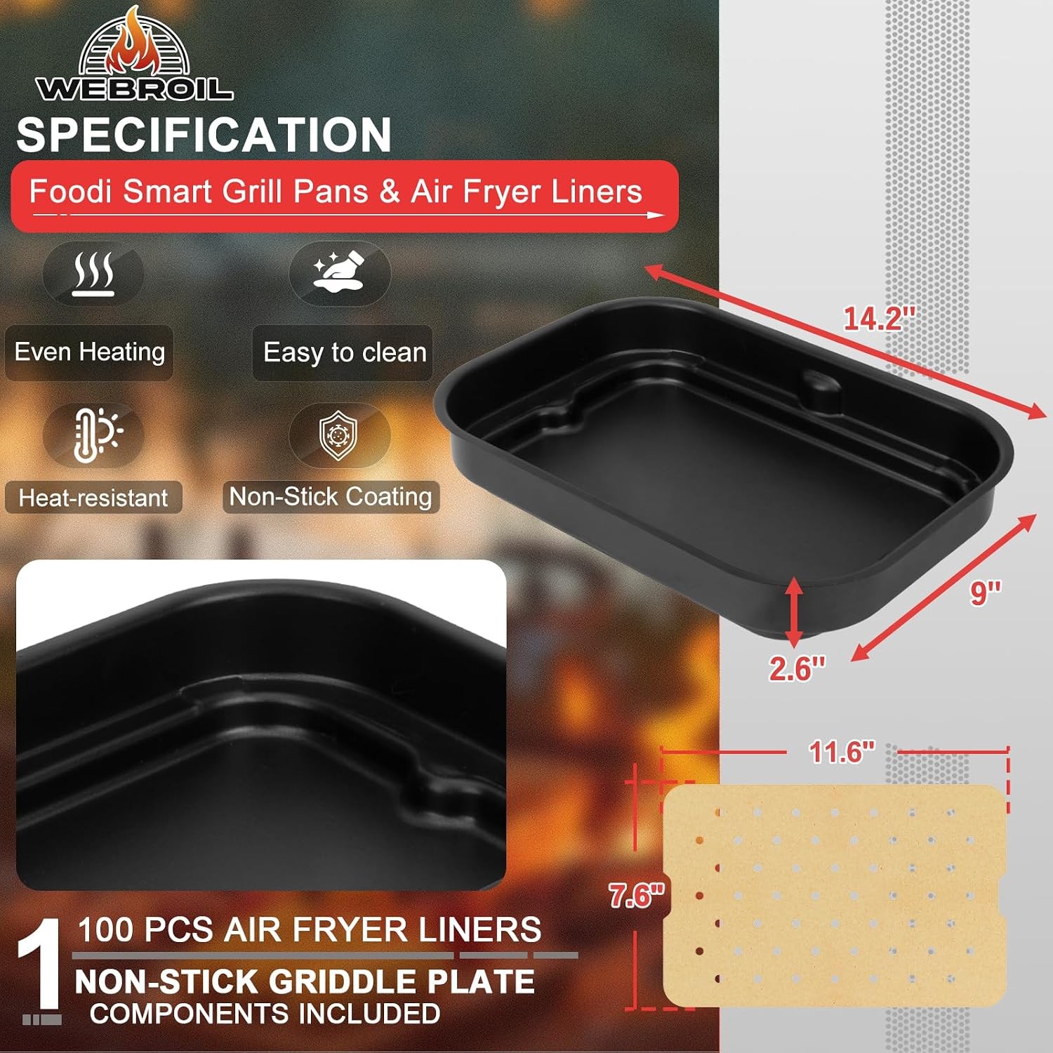 Foodi Smart Grill Pans & Air Fryer Liners for Ninja FG551 Foodi XL 6-in-1 Indoor