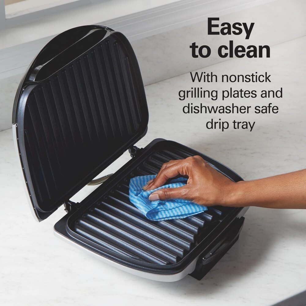 Electric Indoor Grill 6-Serving Nonstick Easy Clean Plates Floating Hinge Silver