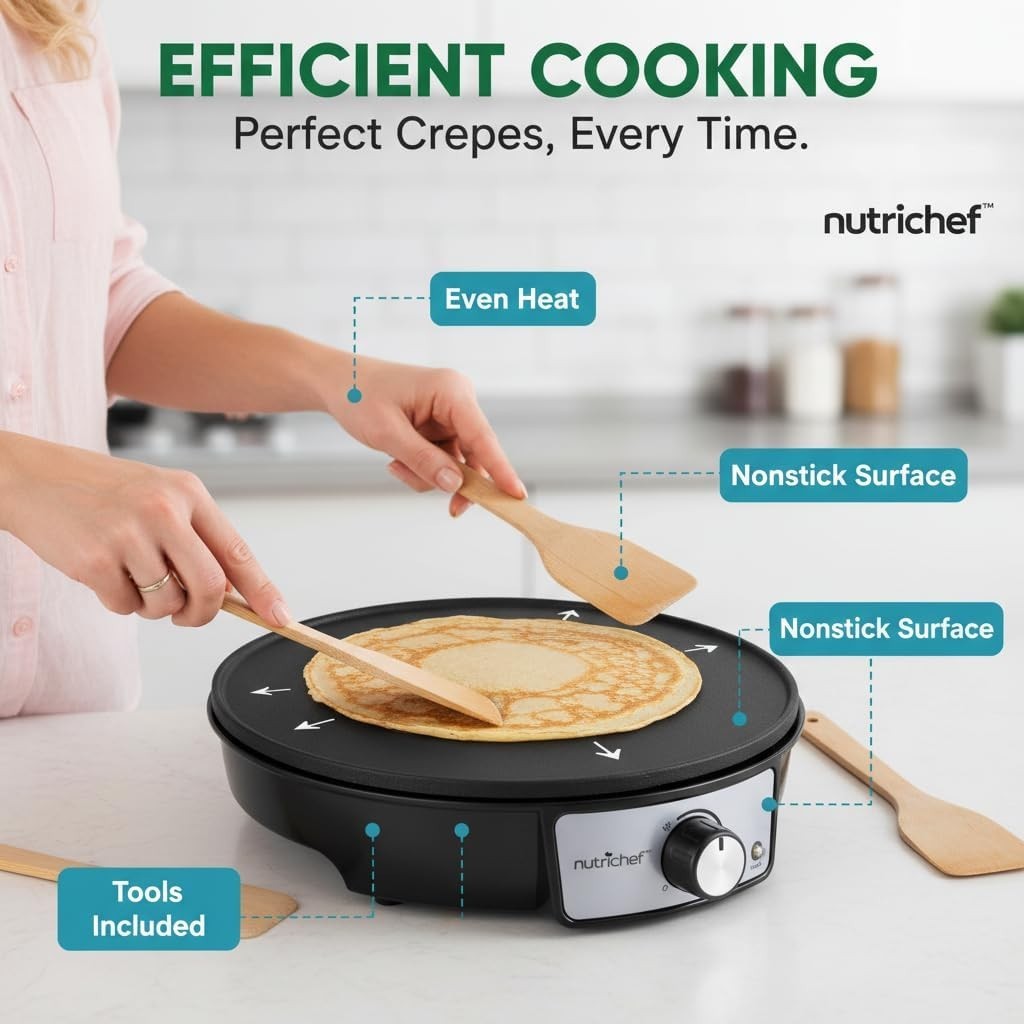 Electric Crepe Maker Pan & Griddle | 12 Inch Nonstick Cooktop | LED Indicator…
