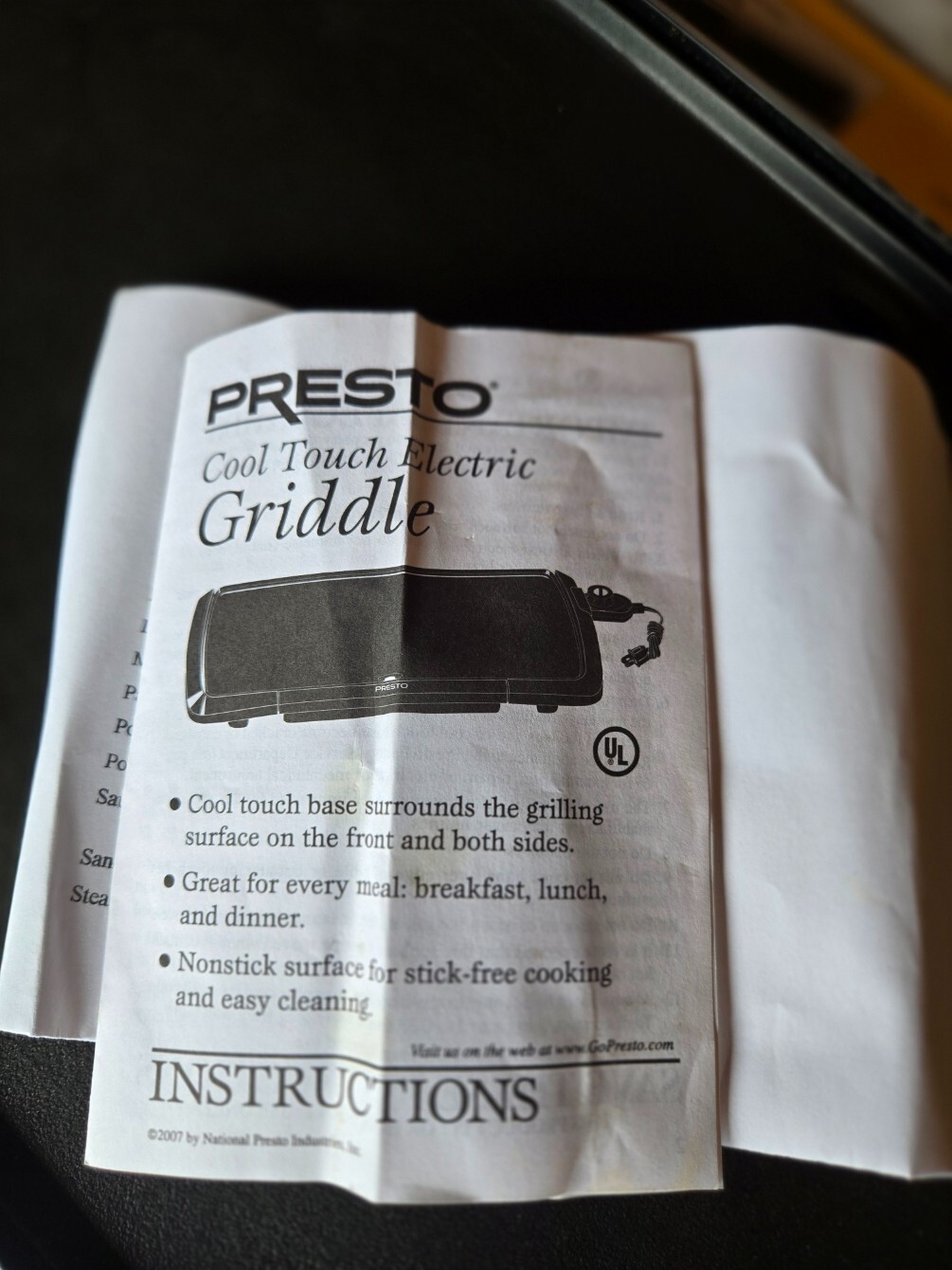 Electric Griddle Presto Cool-Touch 20″x10″ Model 07030 Clean Tested Working