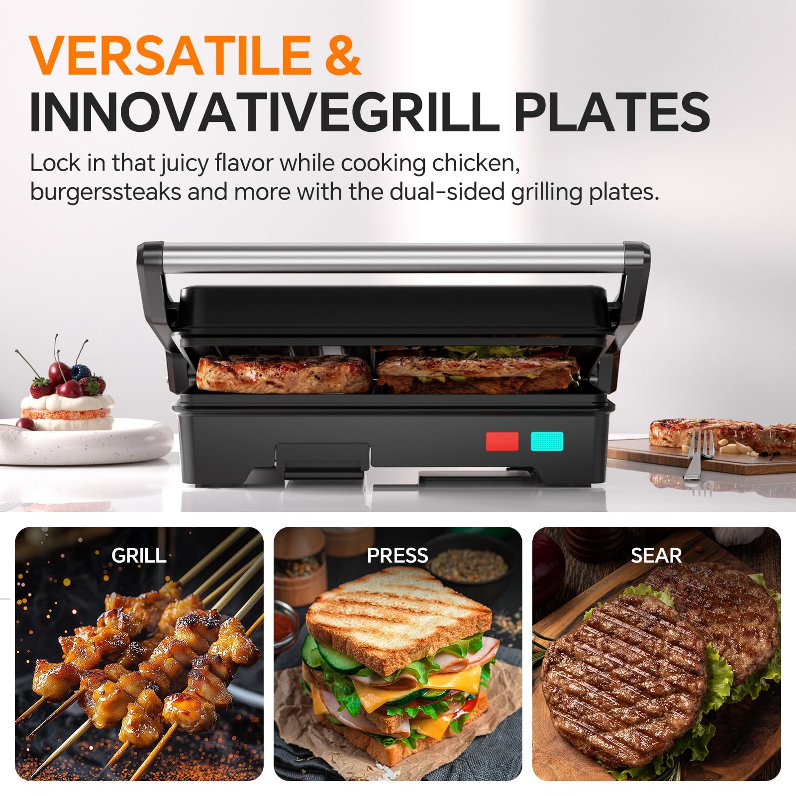 Panini Press Grill, 1000W Sandwich Maker with Non-Stick Coated Plates, Opens …