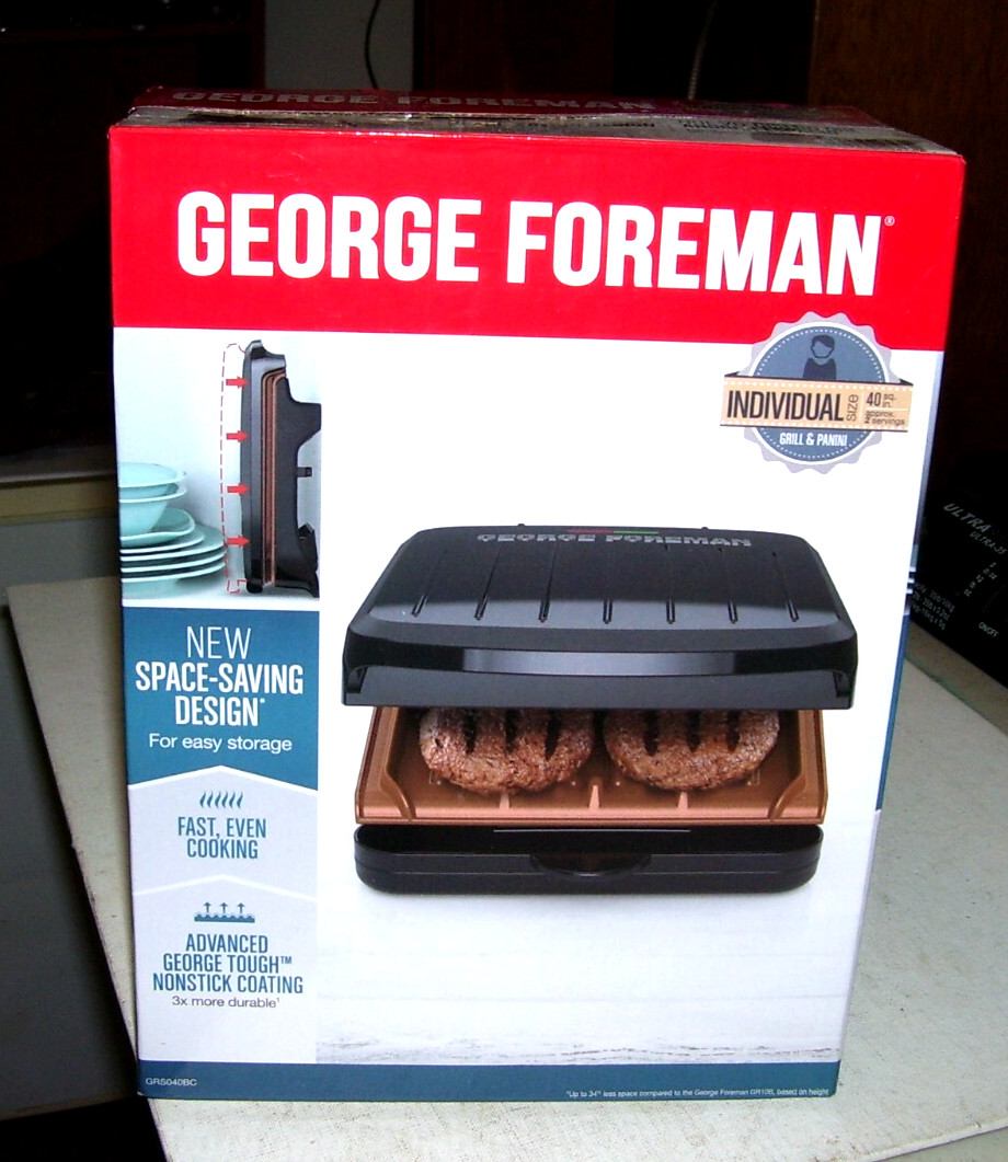 GEORGE FOREMAN GRS040 2-Serving Classic Plate Electric Indoor Grill & Panini -Bk