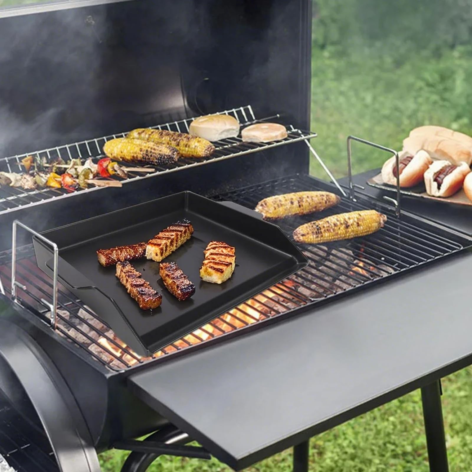 Universal Flat Top Griddle, Cast Iron BBQ Griddle for Electric/Gas/Charcoal G…