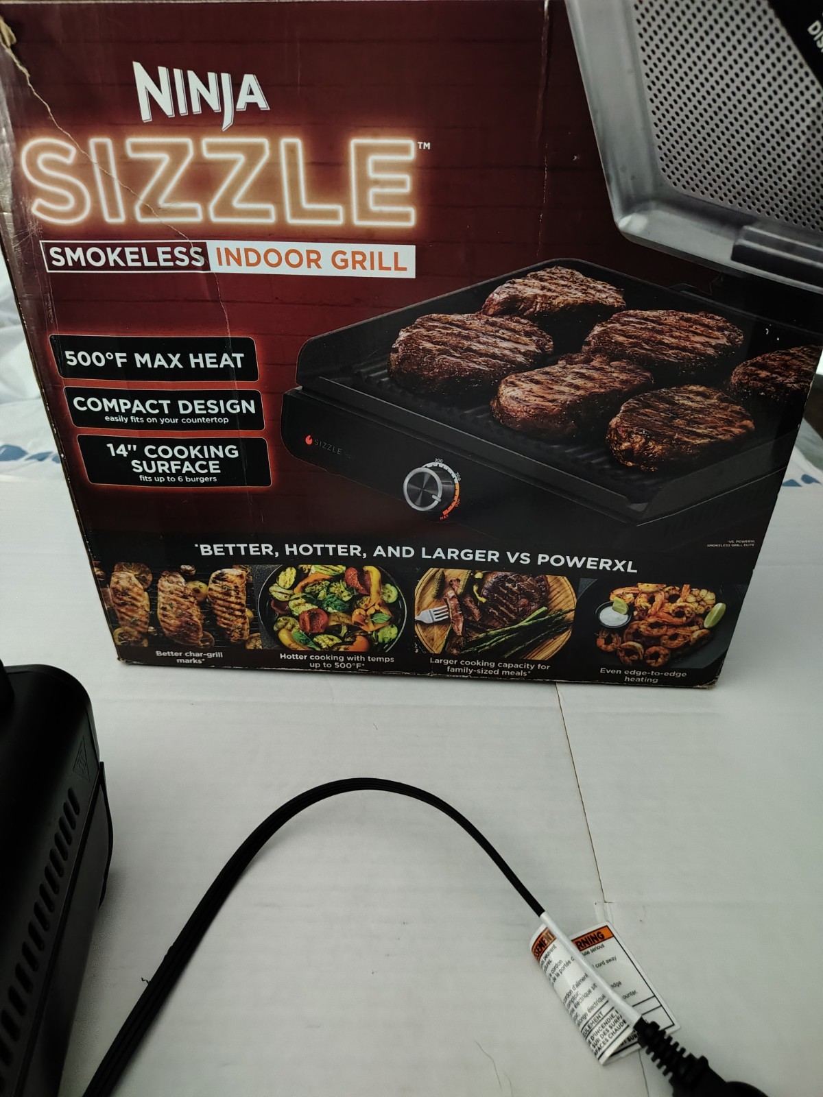 Ninja Sizzle Smokeless Indoor Electric Grill GR101 14in 1450W Black Nonstick