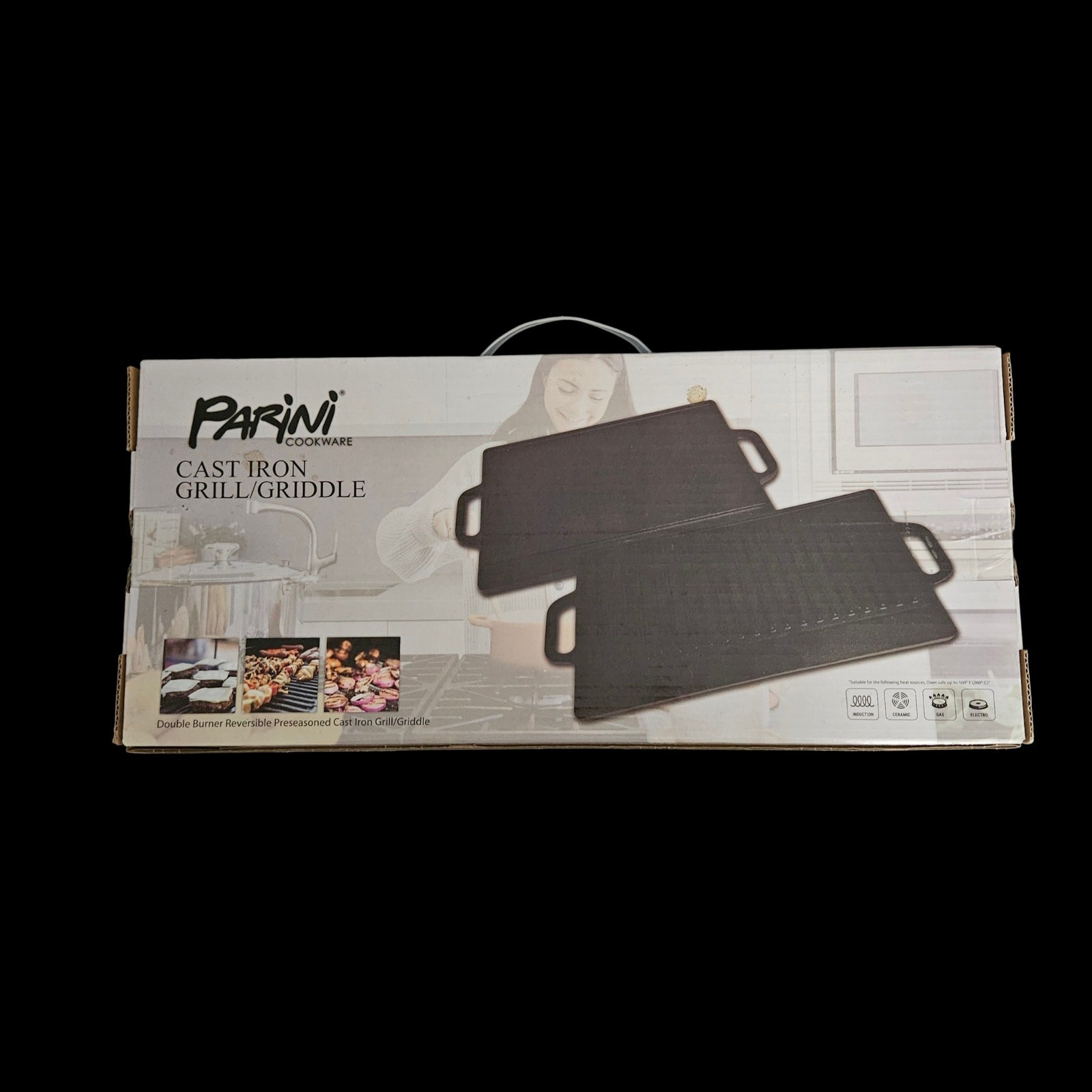 Parini Cast Iron Reversible Grill Griddle Double Burner Preseasoned