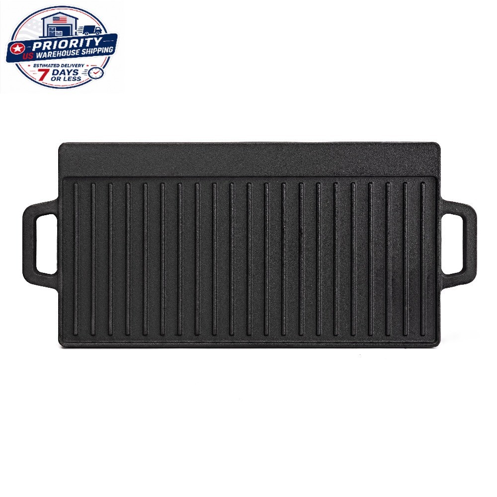 Deluxe Cast Iron Reversible Grill Griddle Plate, Black,Hand Wash