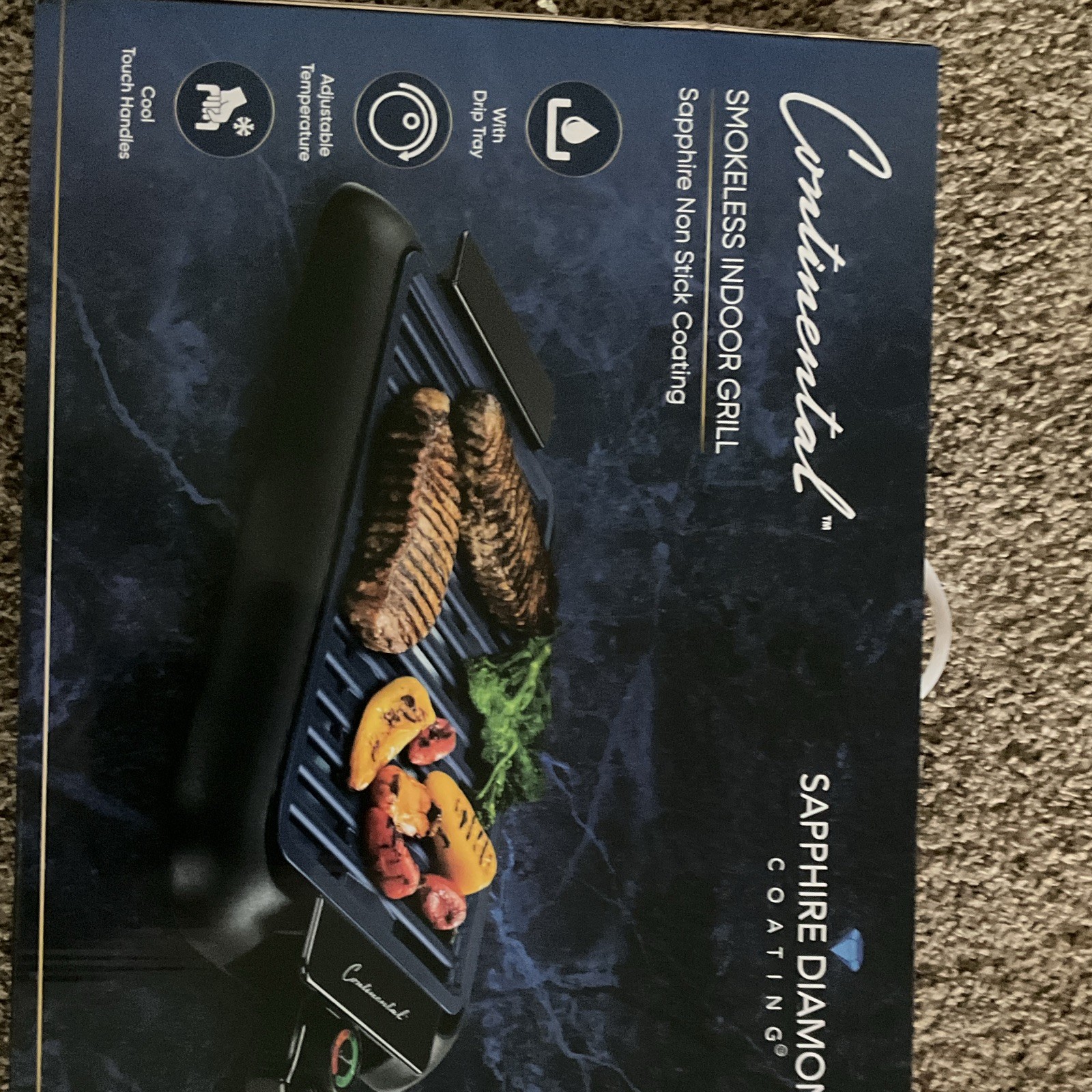 Continental Smokeless Indoor Grill 1200W Sapphire Diamond Non-Stick