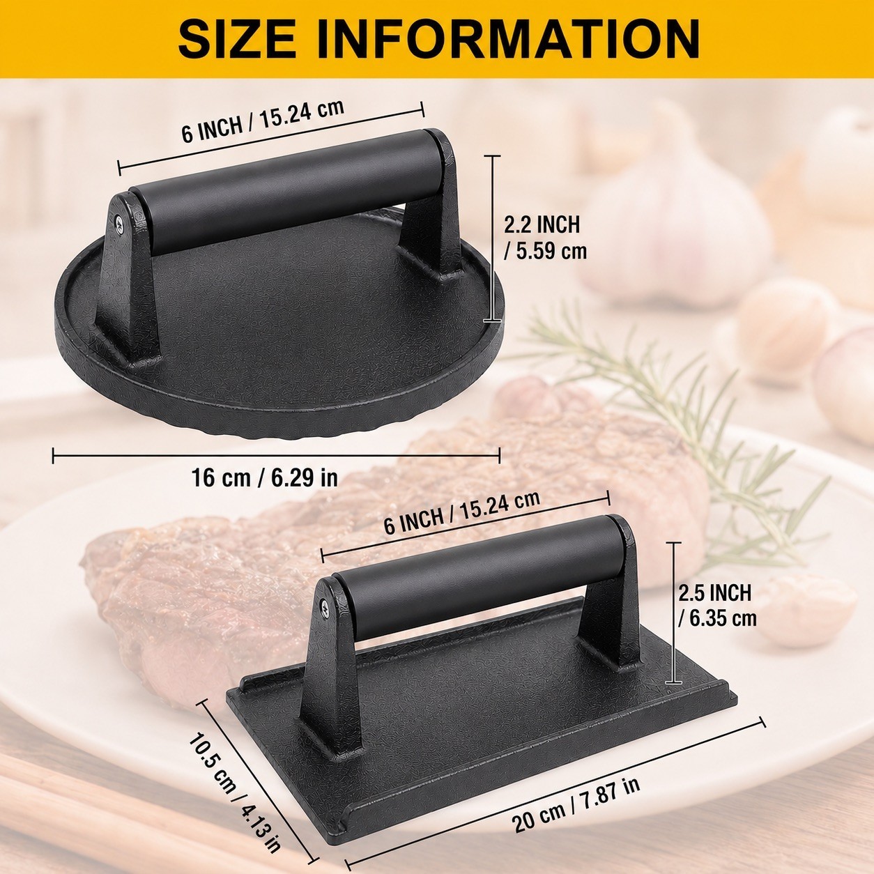 EAPPAY Heavy-Duty Cast Iron Meat PressEven Weight Distribution