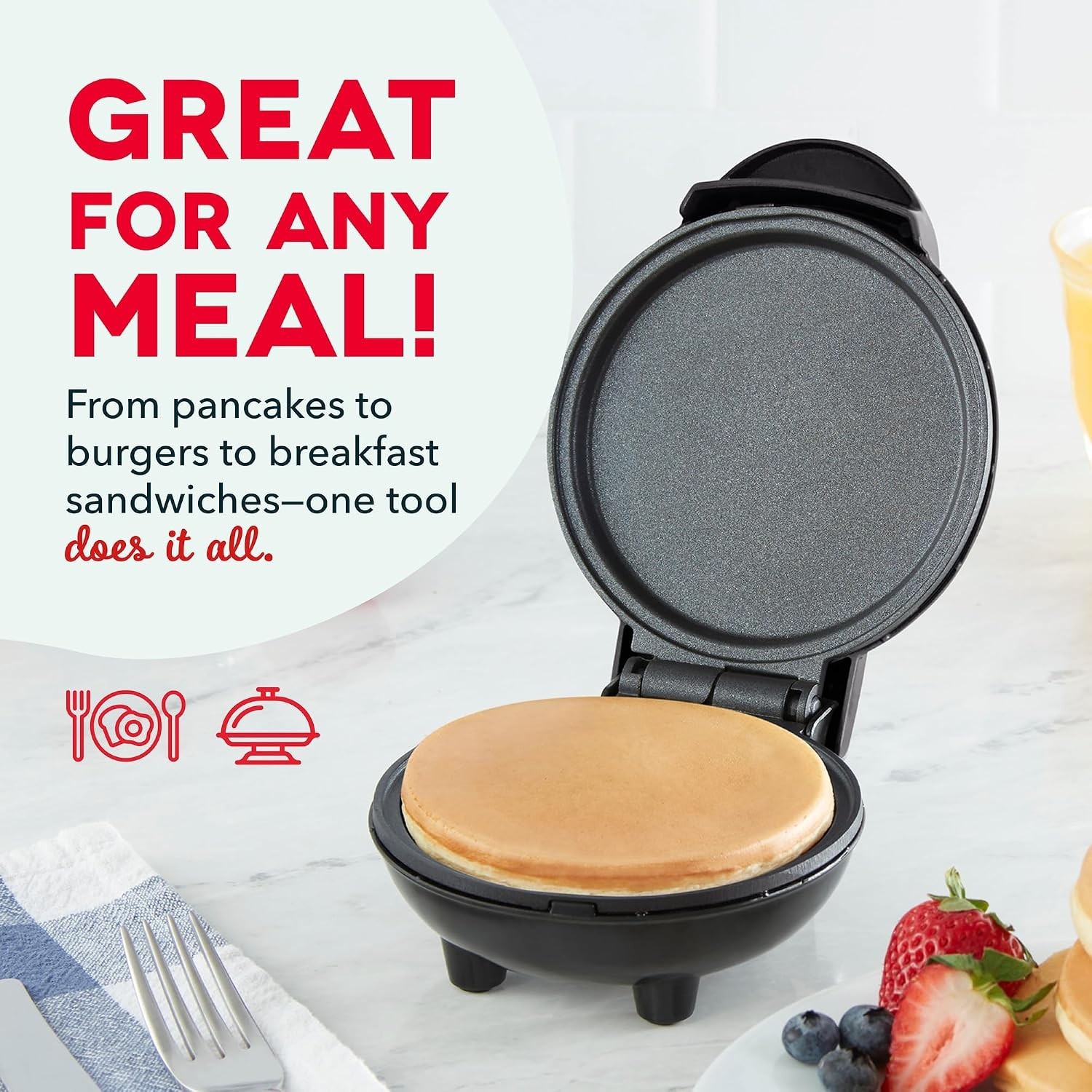 Mini Maker Griddle, 4 Inch Nonstick Cooking Surface, Black | Compact Electric…