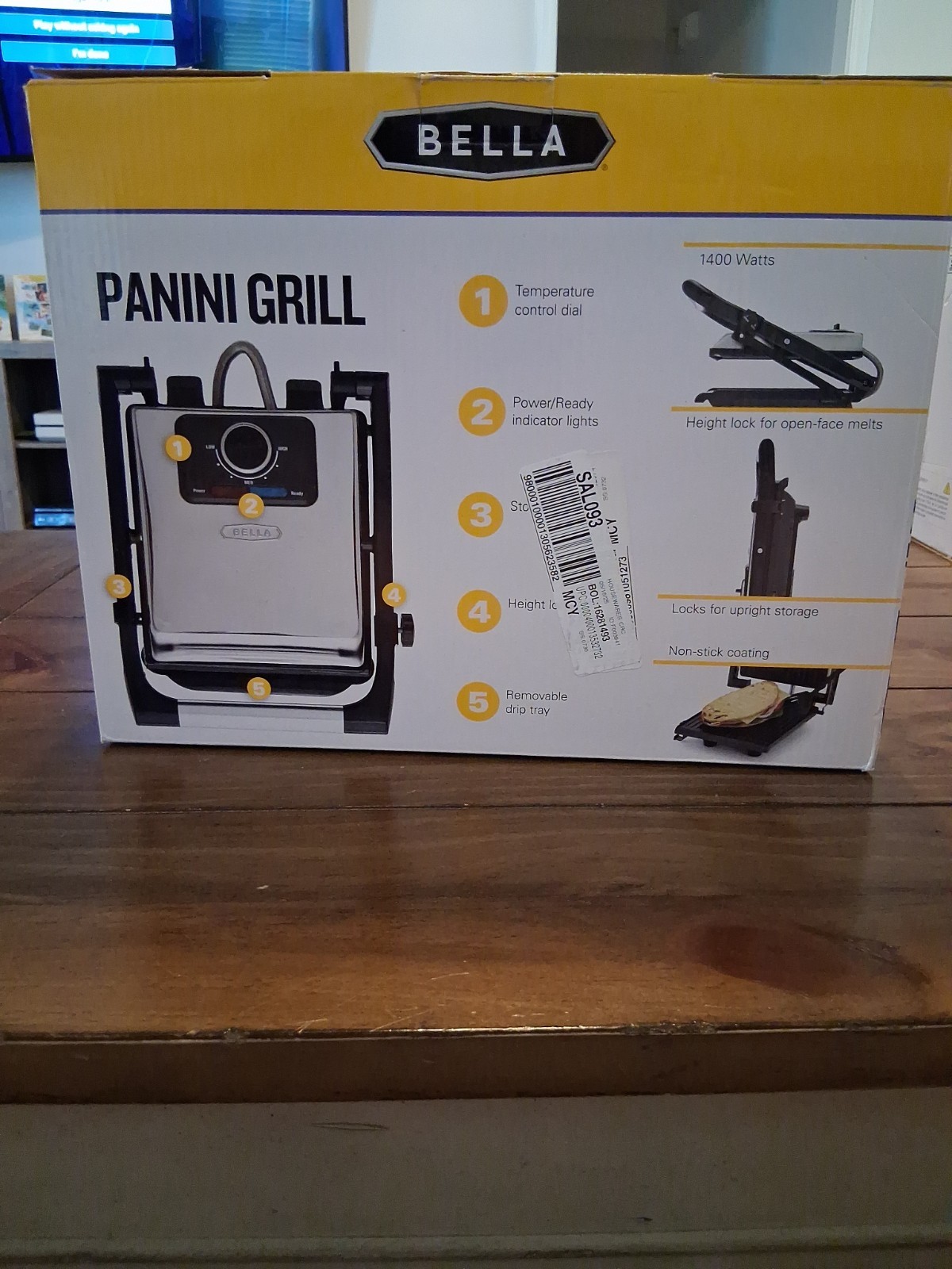 Bella Panini Grill Bistro at Home Adjustable Temp Nonstick Open Box