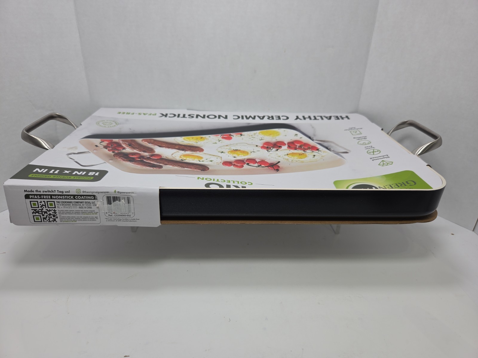 18″ x 11″ Double Burner Griddle Pan, Hard Anodized Healthy Ceramic Nonstick P…