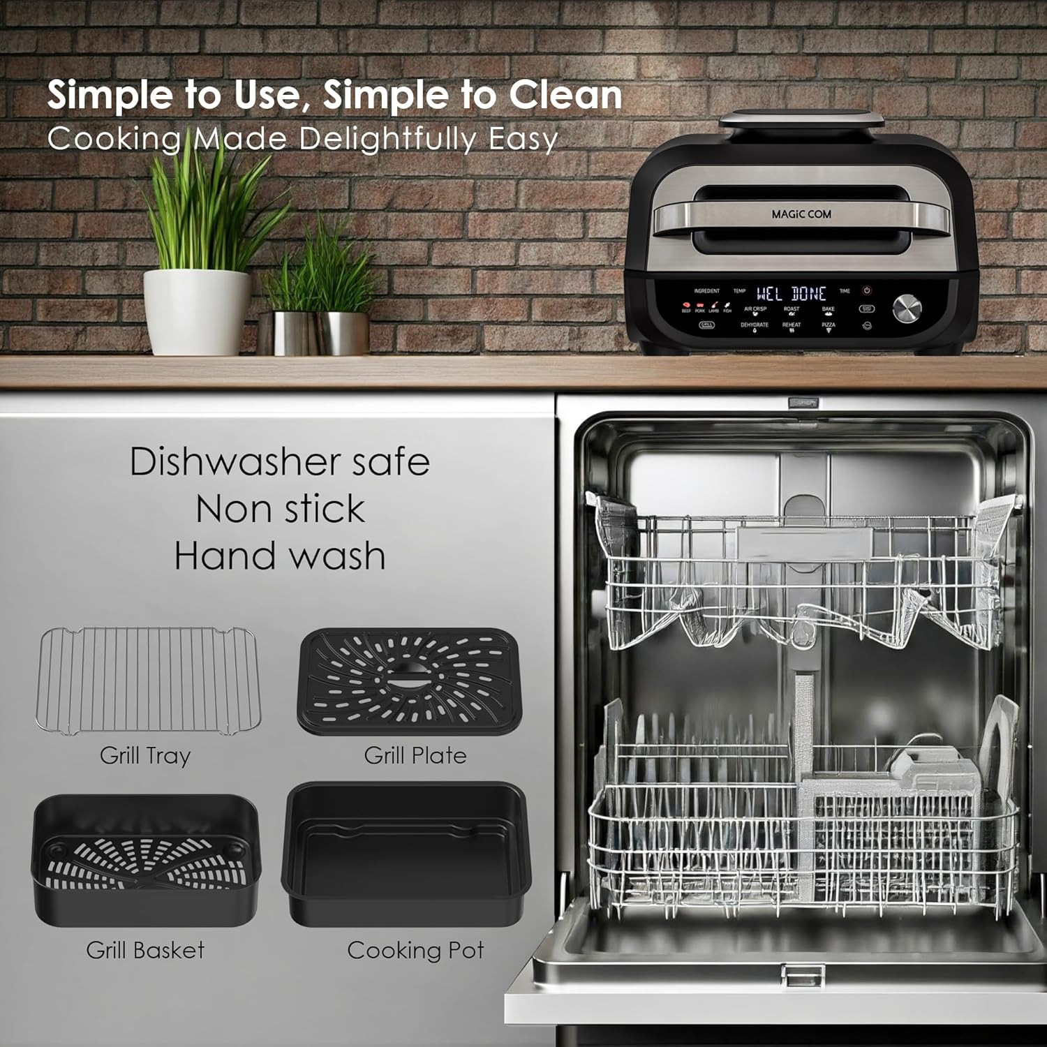Magic COM Indoor Grill Air Fryer Combo, 7-In-1 Electric Grill with Steak, Roast,