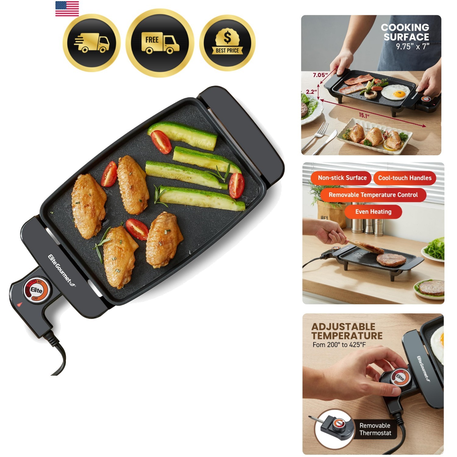 Electric 9.75″ x 7″ Cooking Surface, Personal Compact Griddle, Cool-touch Han…