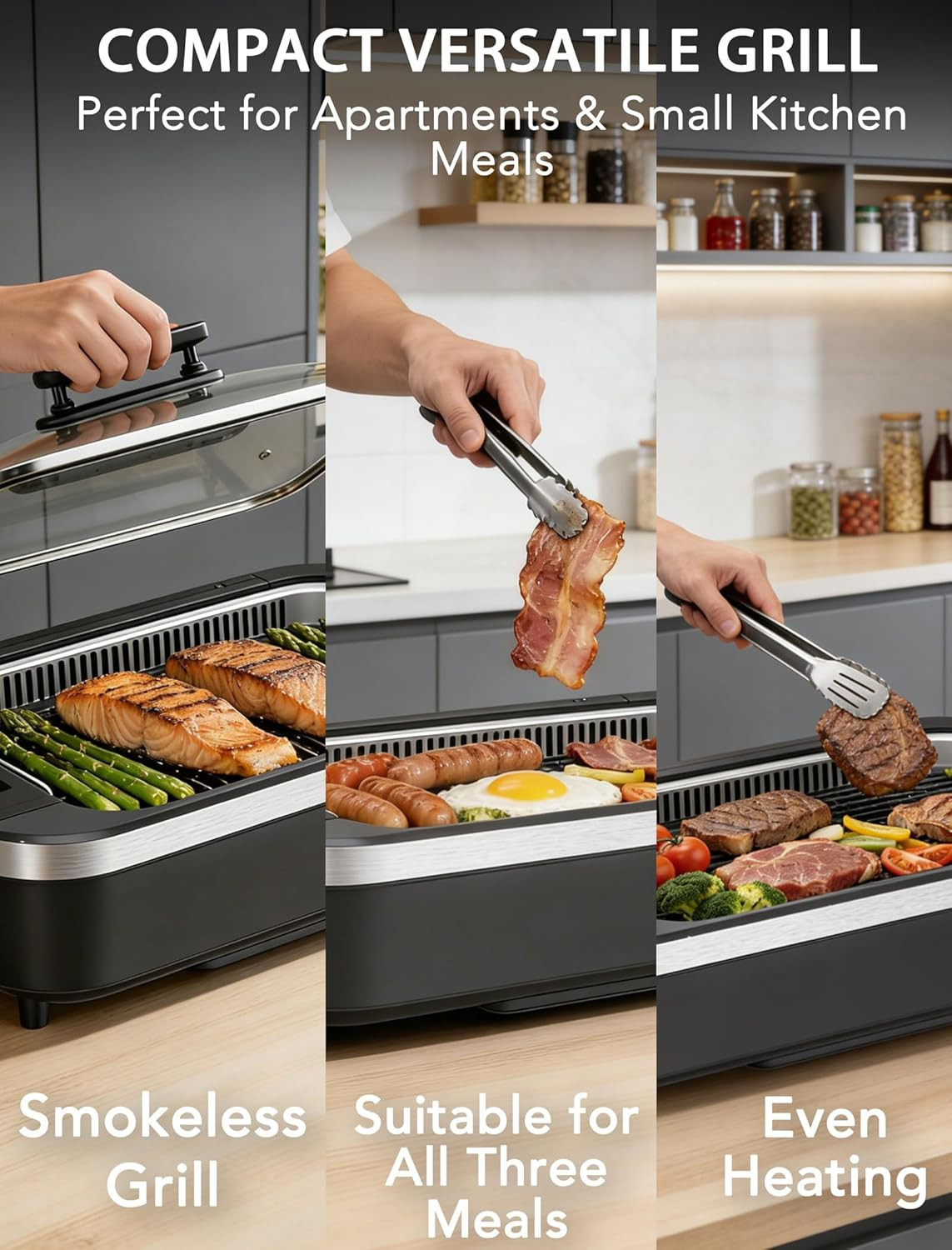 Indoor Smokeless Grill, Indoor Grill, 1500W Electric Grill with Tempered Glass