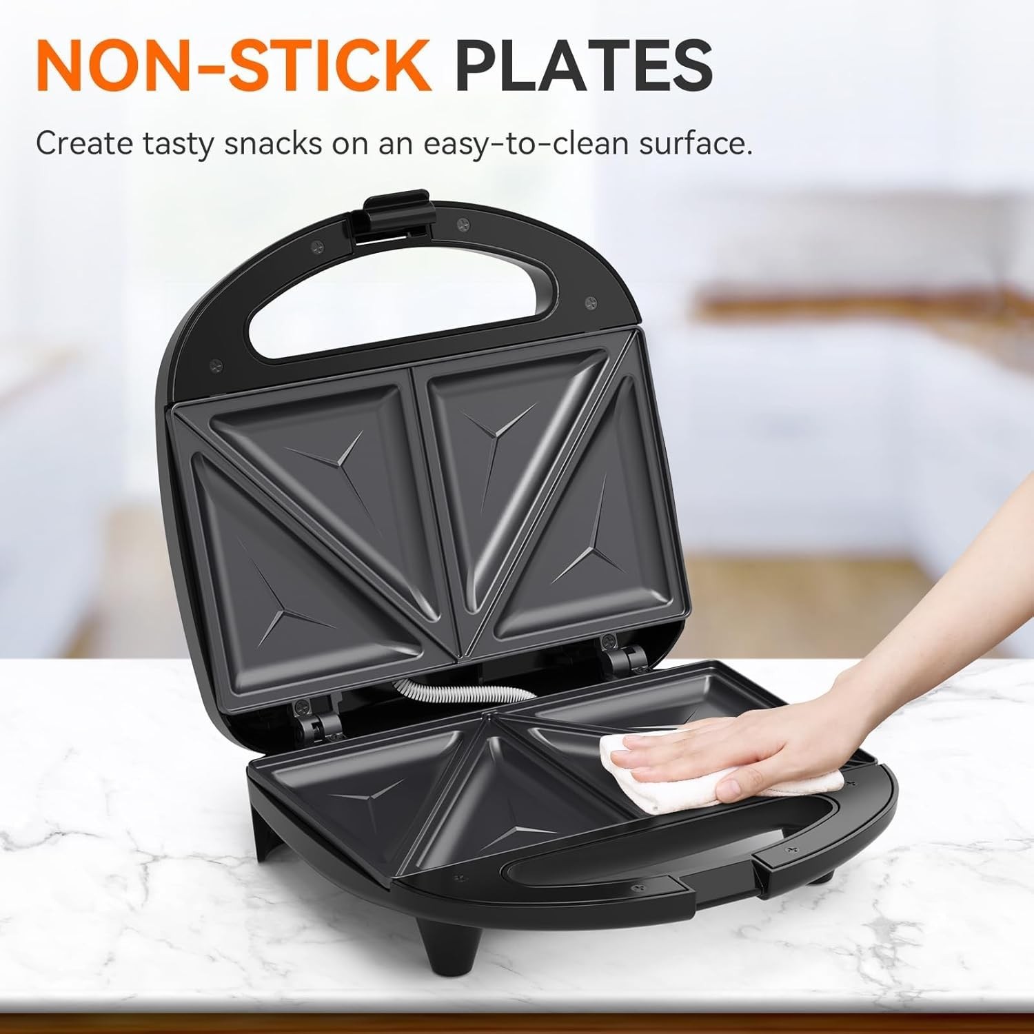 750W Non-Stick 2 Slice Sandwich Maker with Cool Touch for Perfect Grilled Cheese