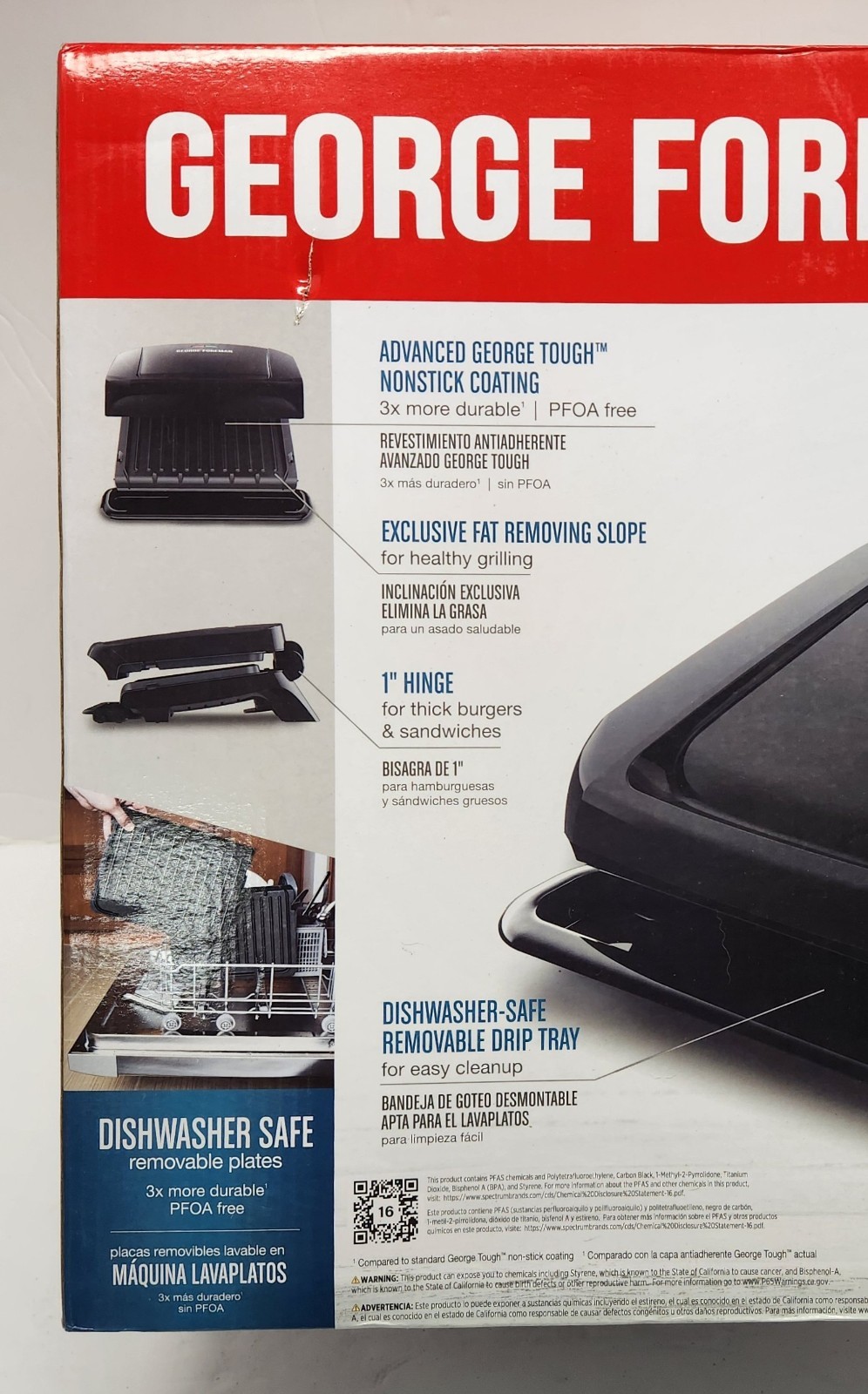 George Foreman Family Size Grill & Panini Press GRP1060B Dishwasher Safe – NEW