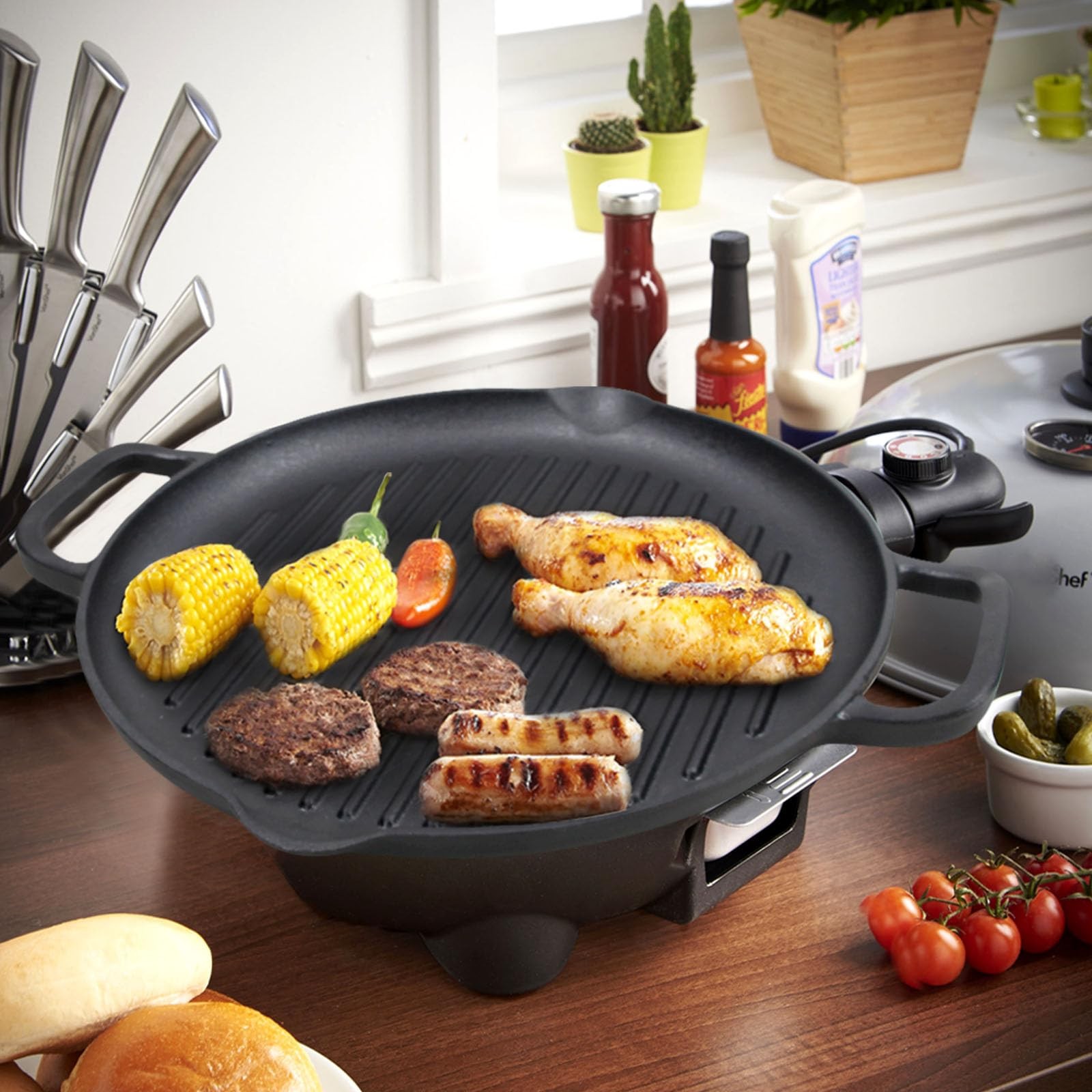 Best Cast Iron Grill Pan, 12.6 inch Griddle Pan with Dual Handles, Pre-Seasoned