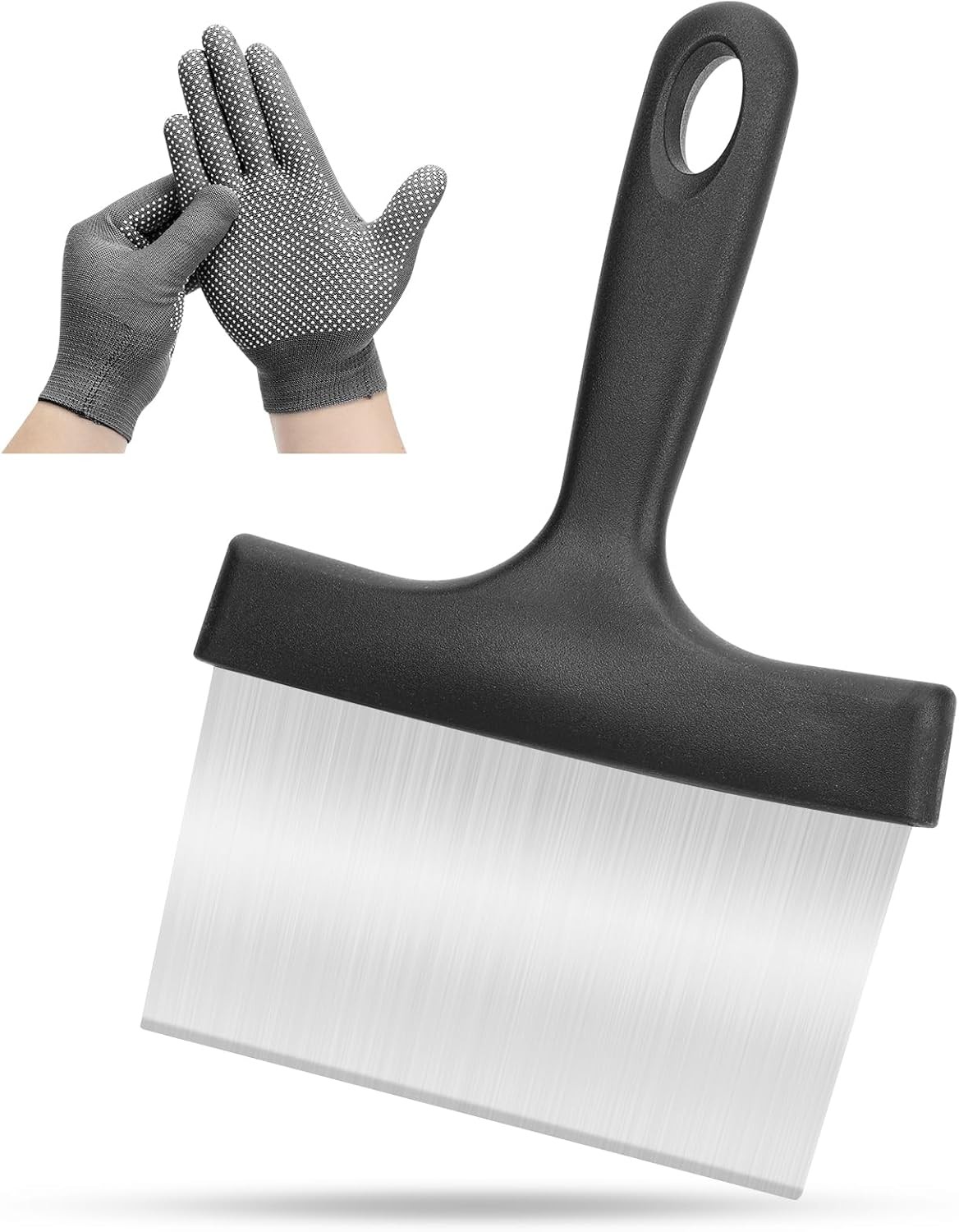 Griddle Scraper, Stainless Steel Flat Top Grill Scraper with 5″ Handle,…
