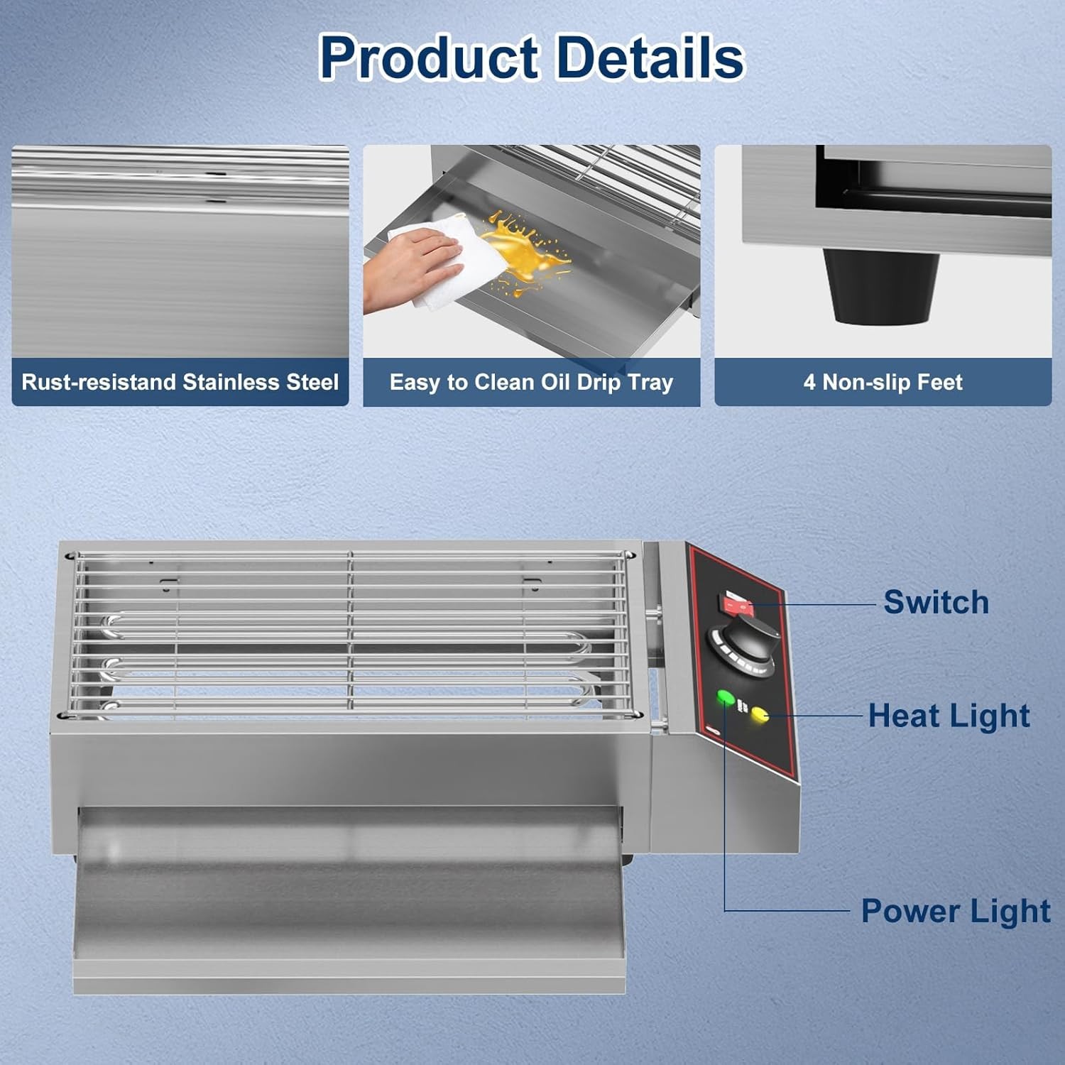 Countertop Stainless Electric Grill 1800W for Steak Burger Breakfast, 16.7×9.3in