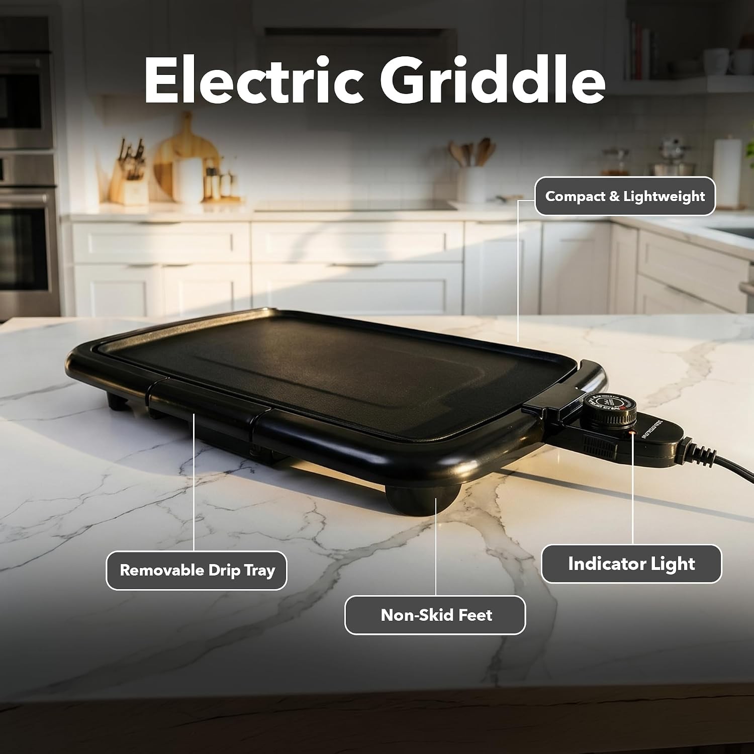 Electric Griddle with 16 x 10 Inch Flat Non-Stick Cooking Surface Removable and