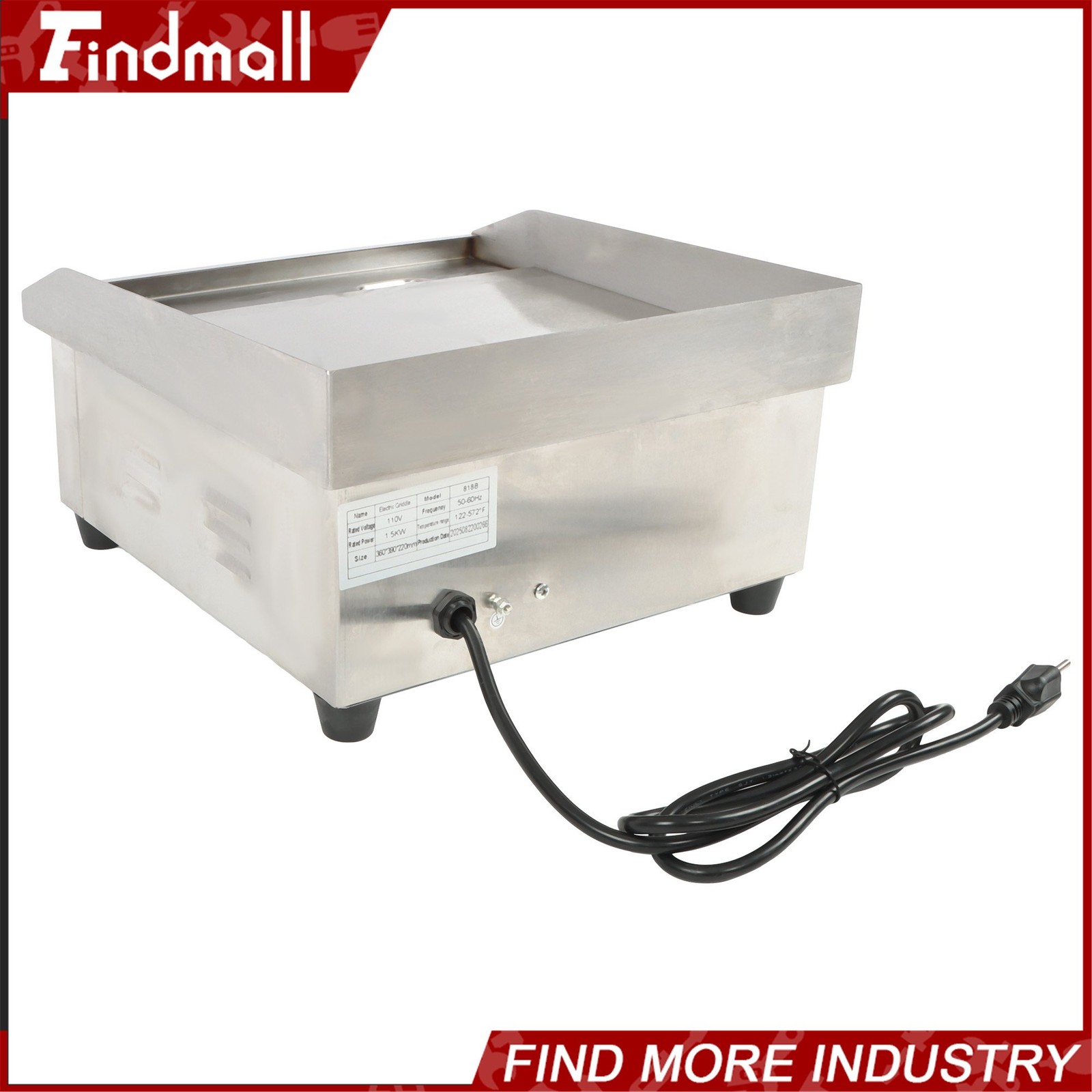 Electric Griddle with 2 Shovels & 2 Brushes, 1500W, 14in Stainless Steel