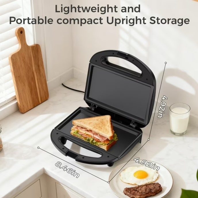 OSTBA 2 Slice Sandwich Maker 750W Nonstick Grill Cheese Press Black Easy Clean