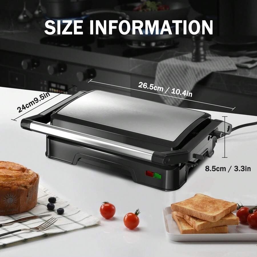 Electric Panini Press Sandwich Maker 2 Slice 180 Degree Flat Grill Non Stick 850