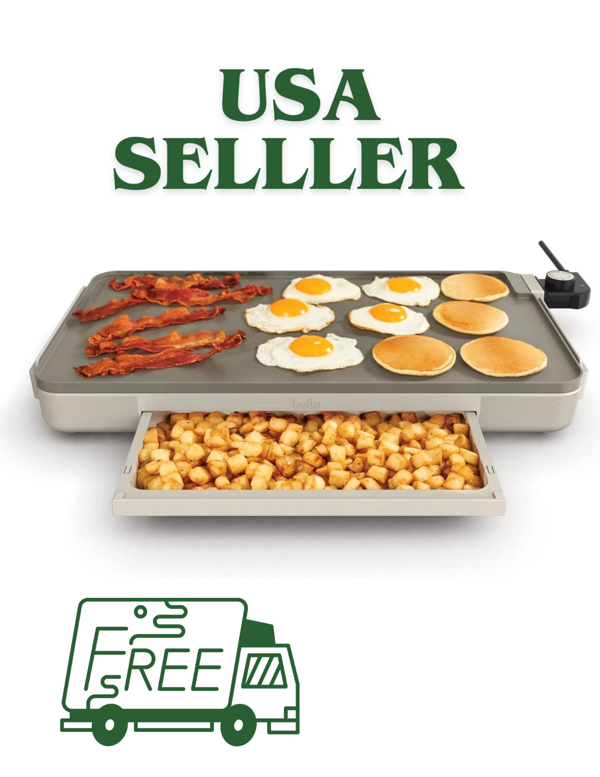 Bella 12″ x 22″ Electric Griddle w/ Warming Tray Ceramic Nonstick Coating