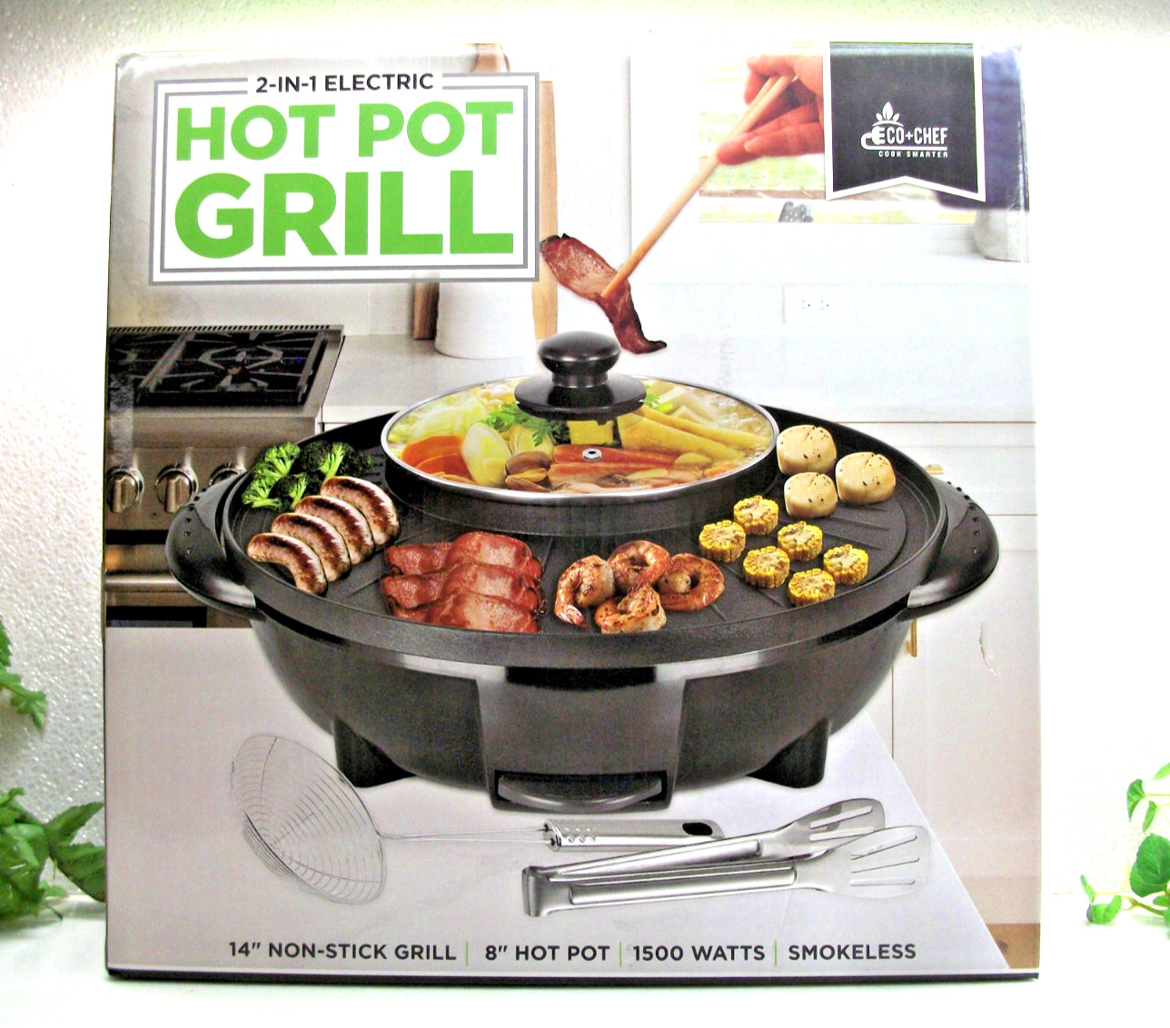 ECO-CHEF 2-in-1 Electric 14″ Non-Stick HOT POT GRILL and 8″ Soup Hot Pot Combo