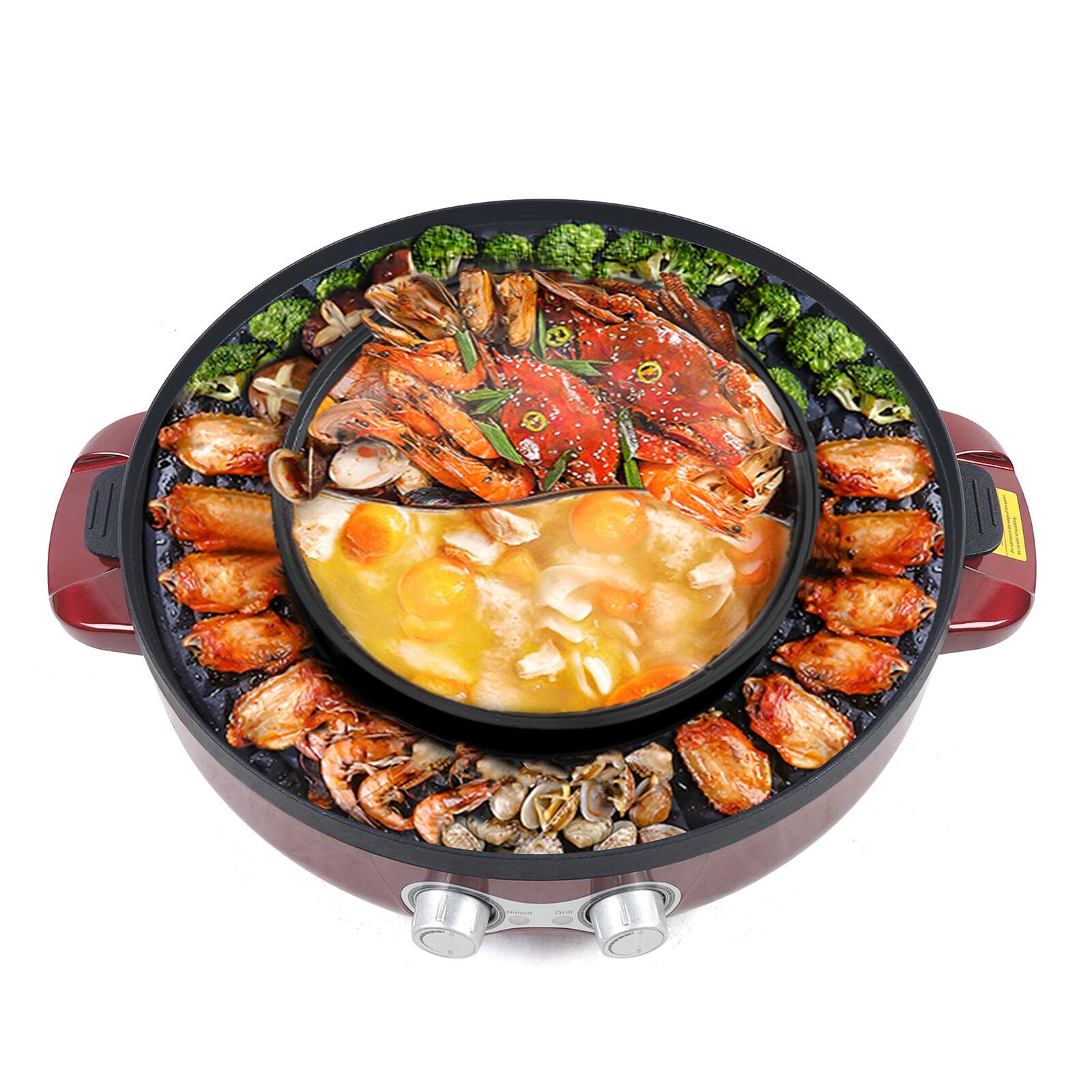 2 in 1 Electric Smokeless Grill and 110V Hot Pot BBQ Grill Soup Shabu Pot 2200W