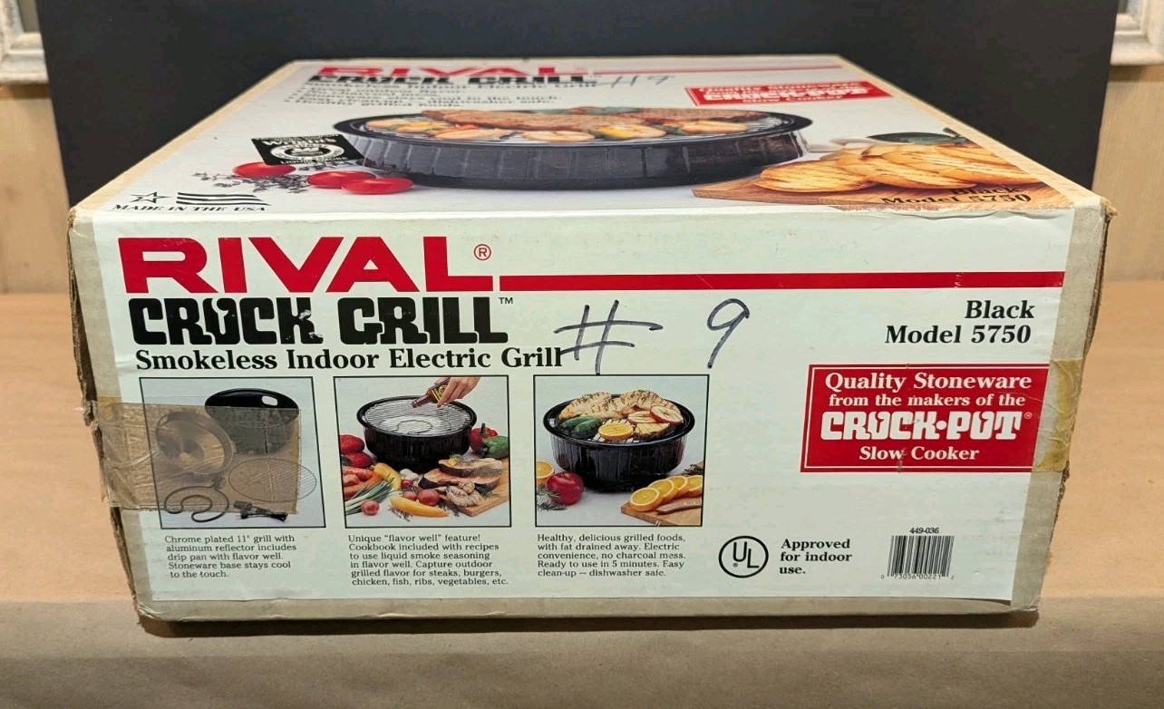 Vintage RIVAL Crock Grill Smokeless Indoor Electric Grill Model 5750 Black NOB