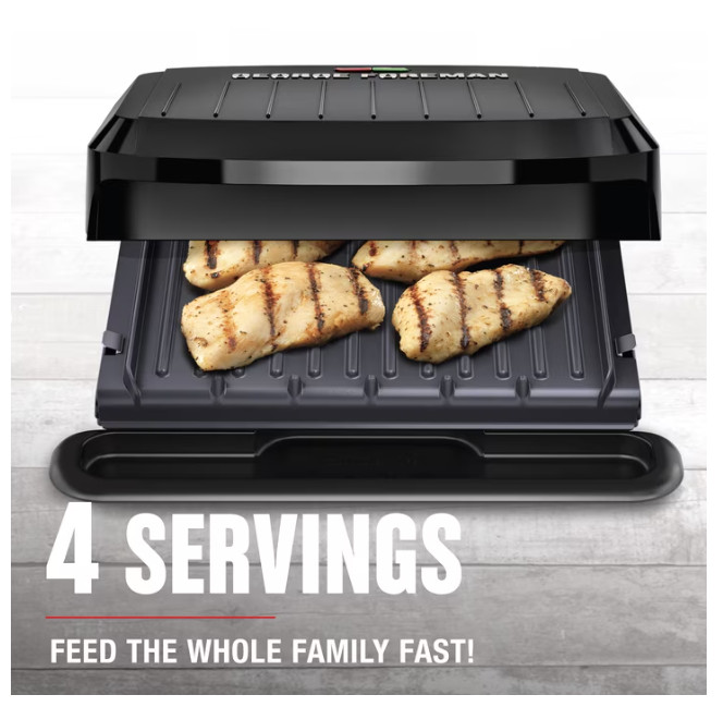 George Foreman 4-Serving Electric Grill Panini Press Removable Plates
