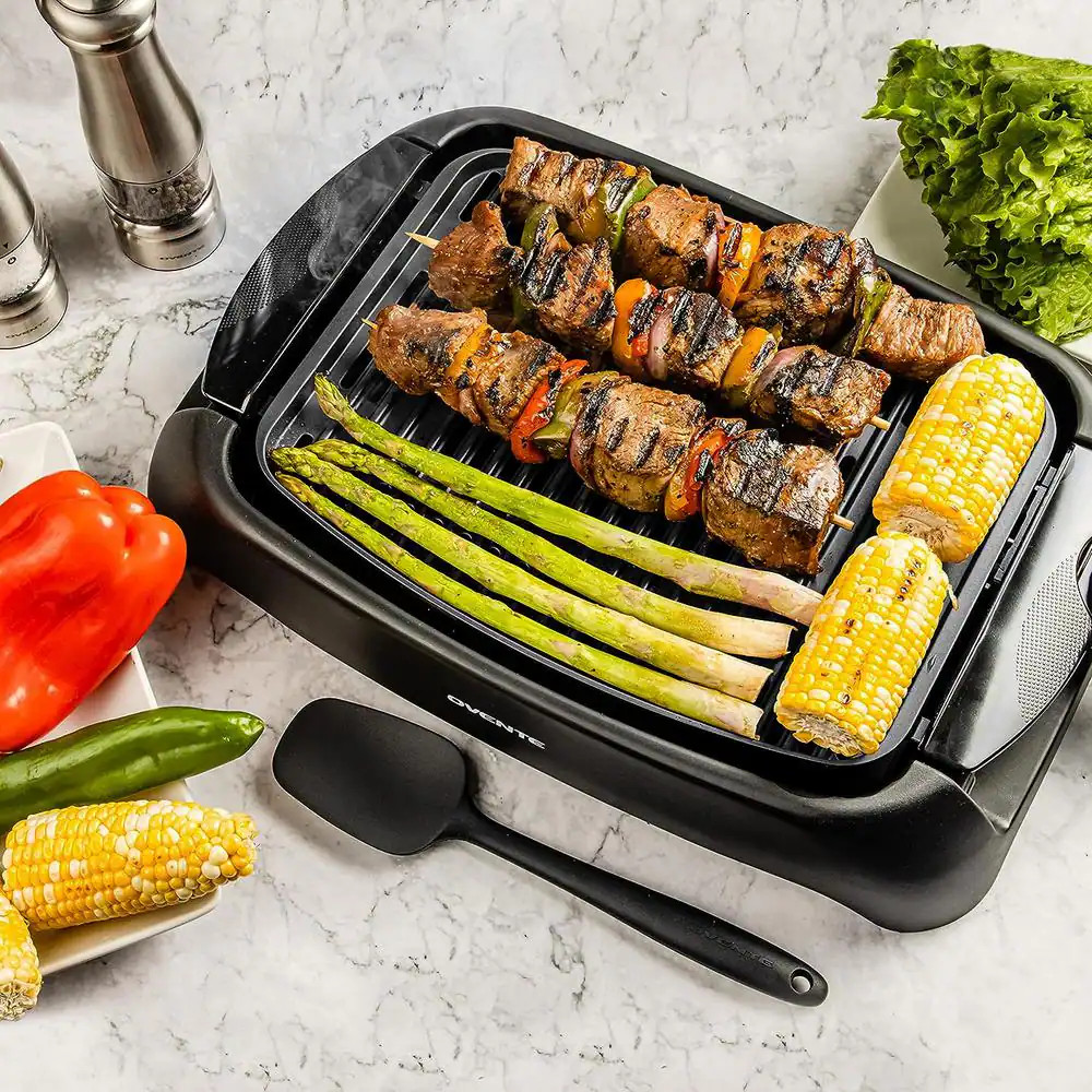 OVENTE Portable Electric Indoor Grill with Non-Stick Grilling Plate Black 1000-W