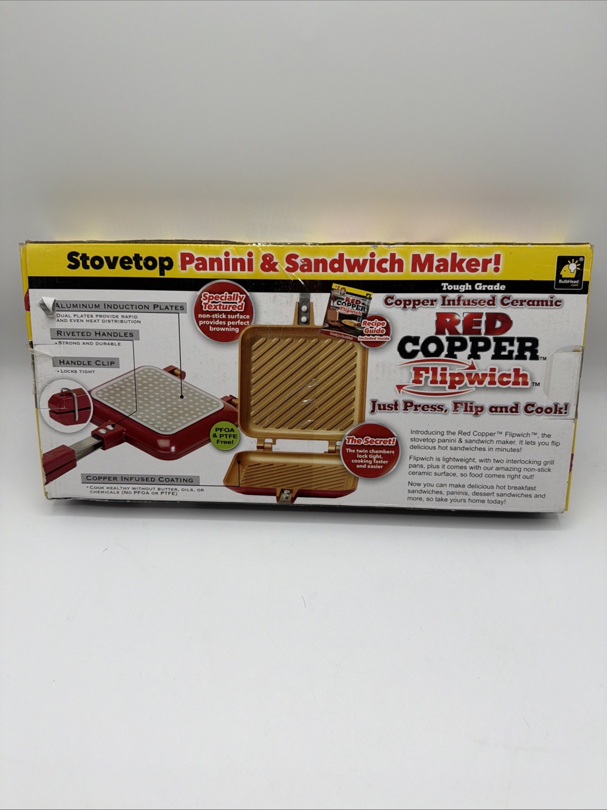 Red Copper Flipwich Stovetop Panini & Sandwich Maker Non Stick Ceramic – Sealed
