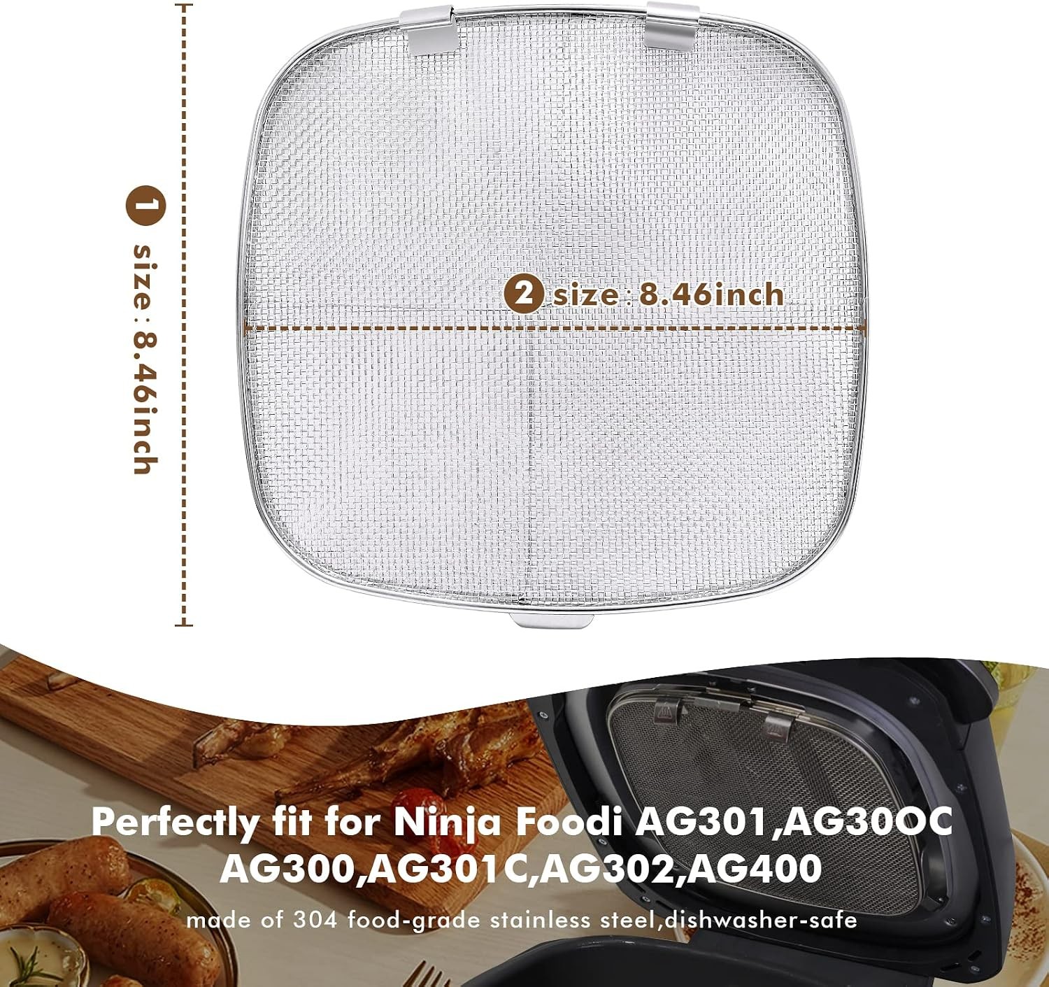 Stainless Steel Splatter Shield for Ninja Foodi AG301 Air Fryer Accessories for