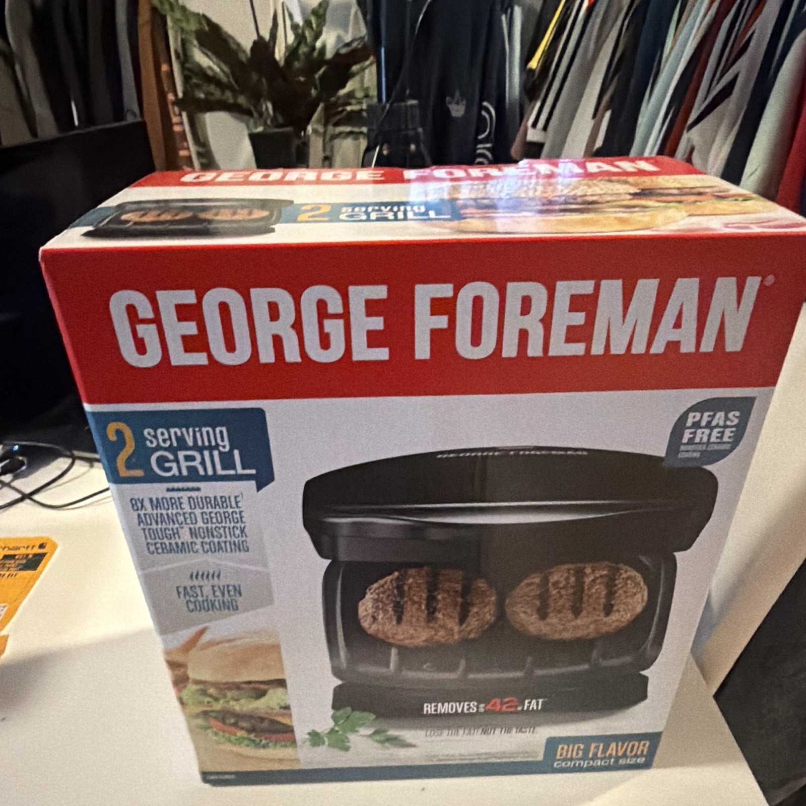 George Foreman 2 Serving Contact Grill PFAS-Free Ceramic Nonstick, Drip Tray