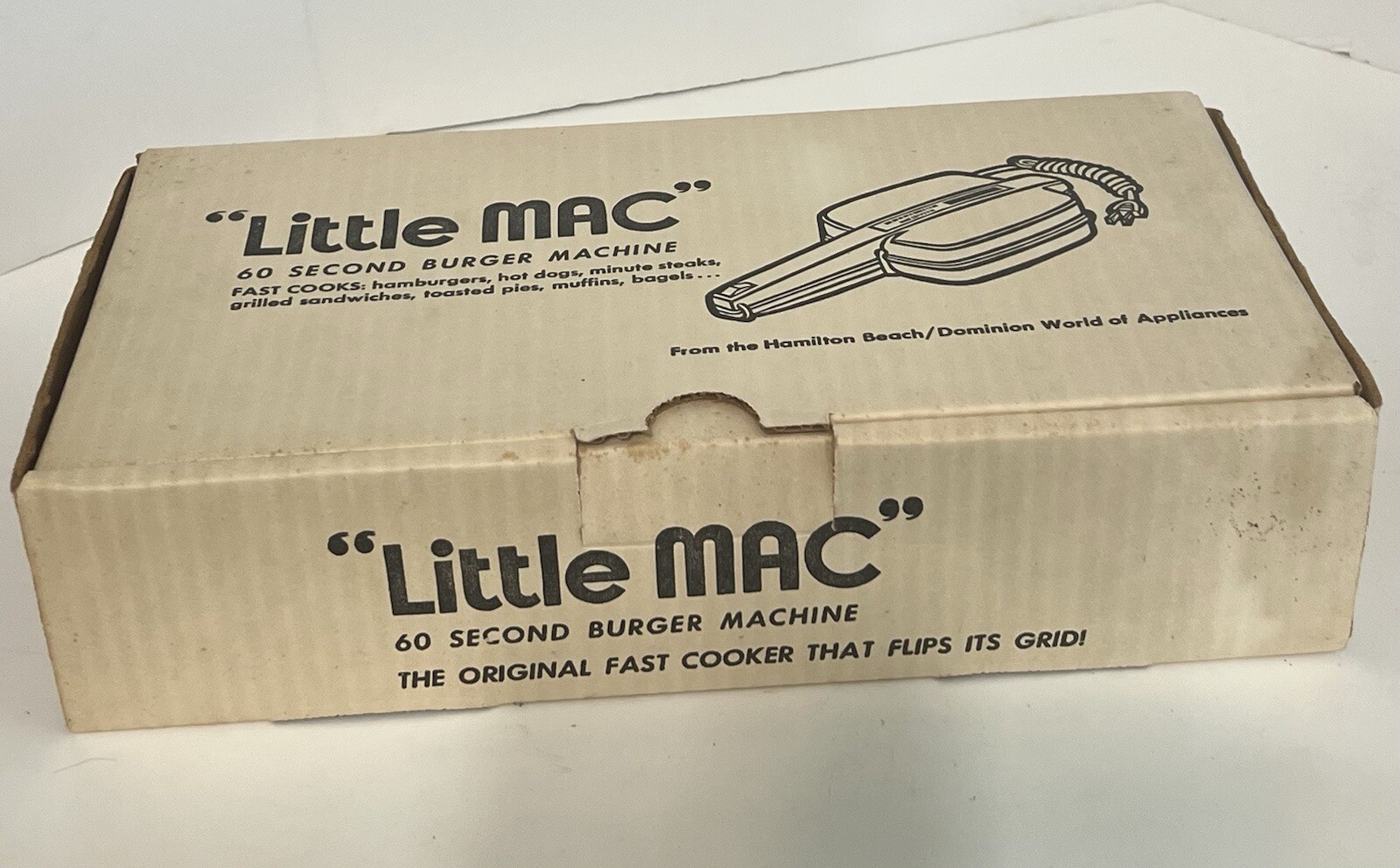 Vintage NOS Hamilton Beach “LITTLE MAC” 60 Second Burger Machine Model 2108 NEW