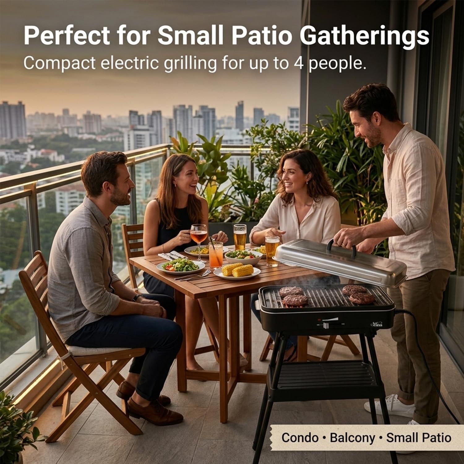 1800W Compact Electric Grill for Apartment Balcony, Smokeless
