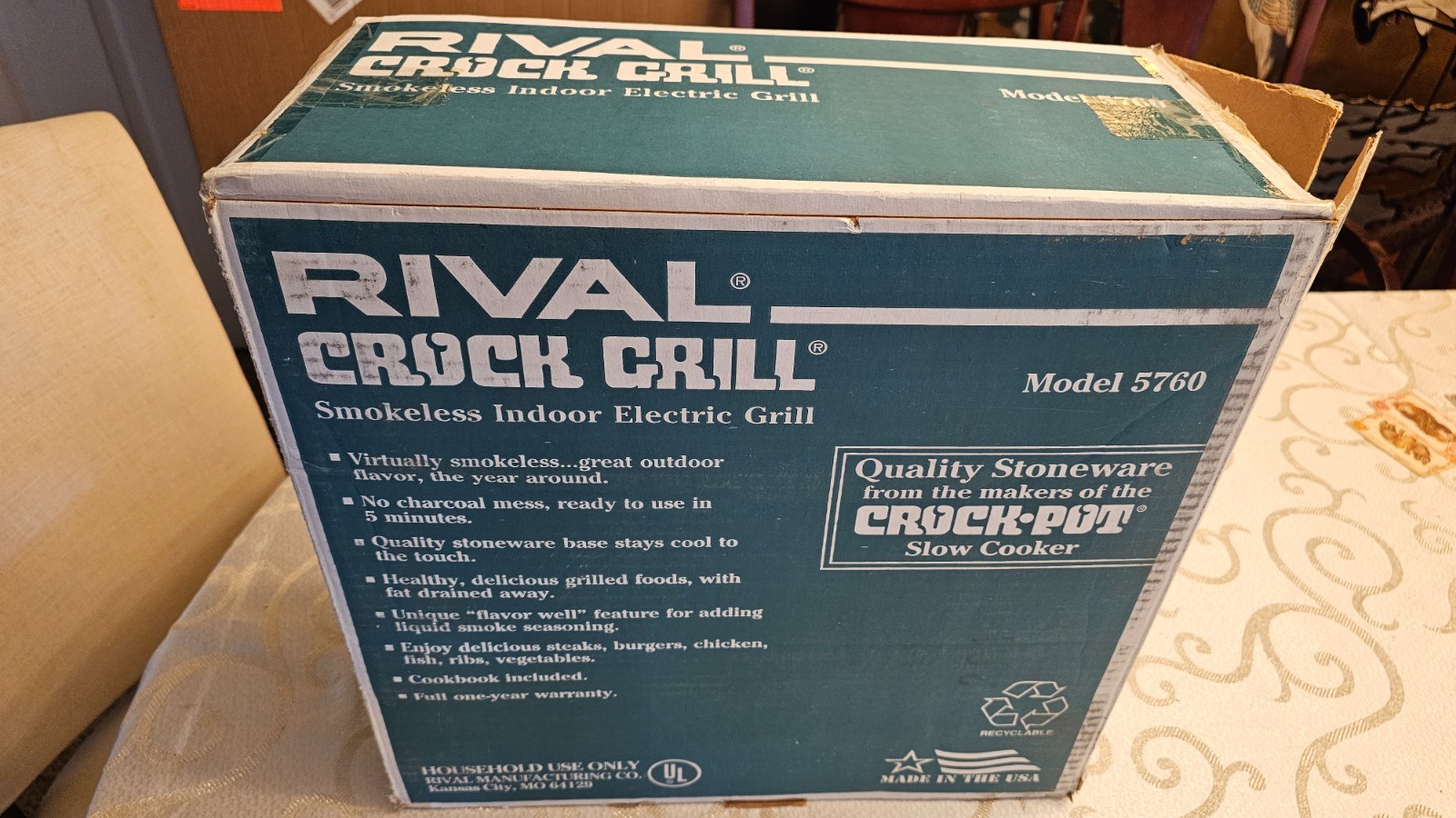 Rival Crock Grill Smokeless Indoor Electric Grill 5760 Black Stoneware