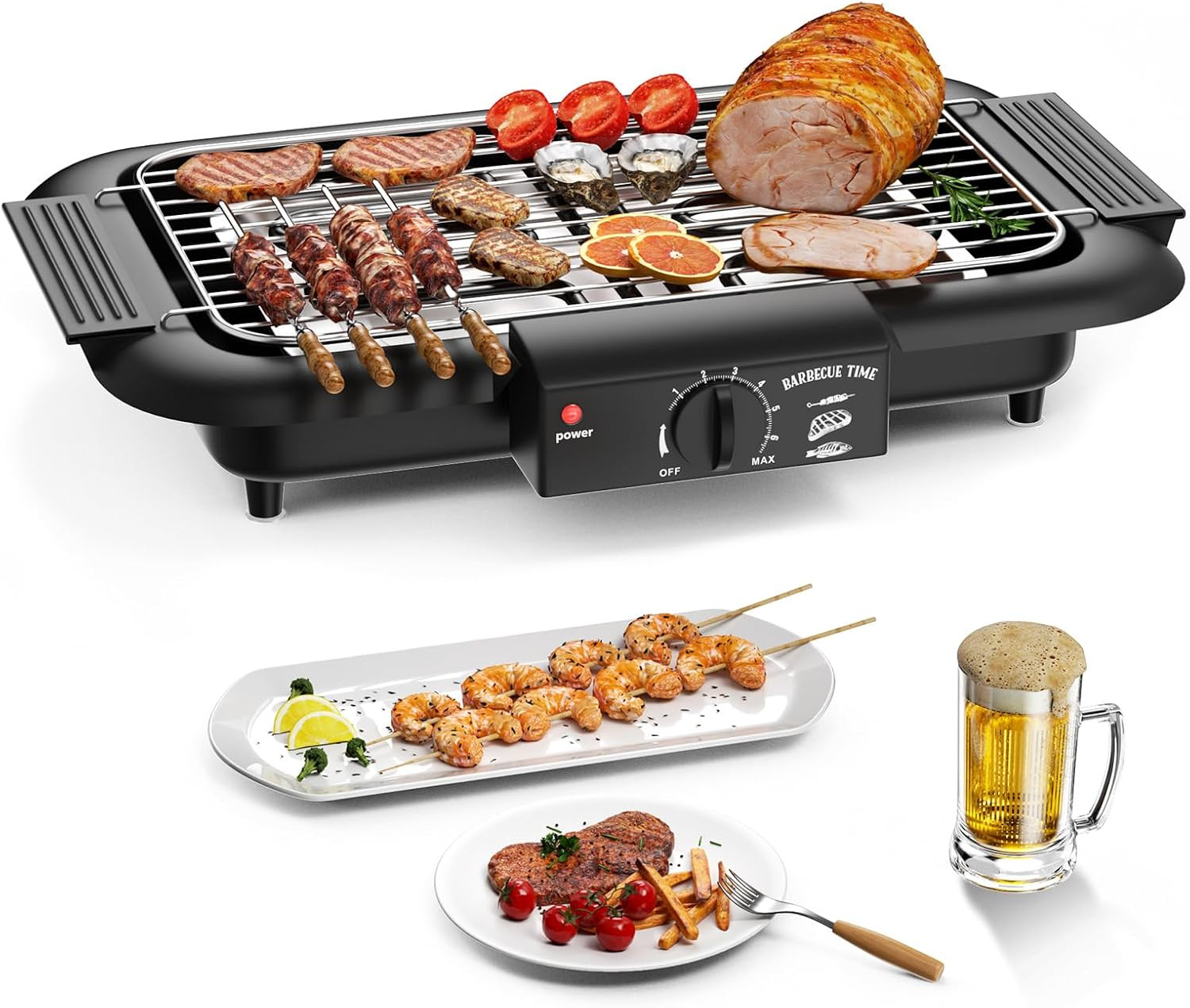 Electric BBQ Grill, Smokeless Non-Stick Indoor/Outdoor Barbecue Grill, 2000W Dou