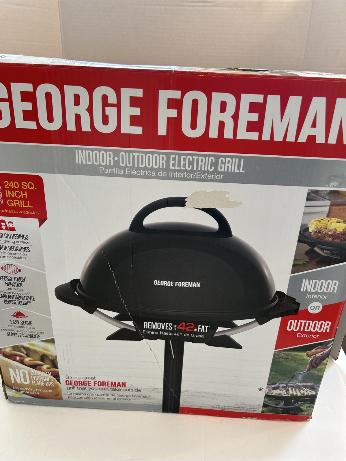 George Foreman Indoor Outdoor Electric Grill 240 SQ Inch Grill Non Stick Surface