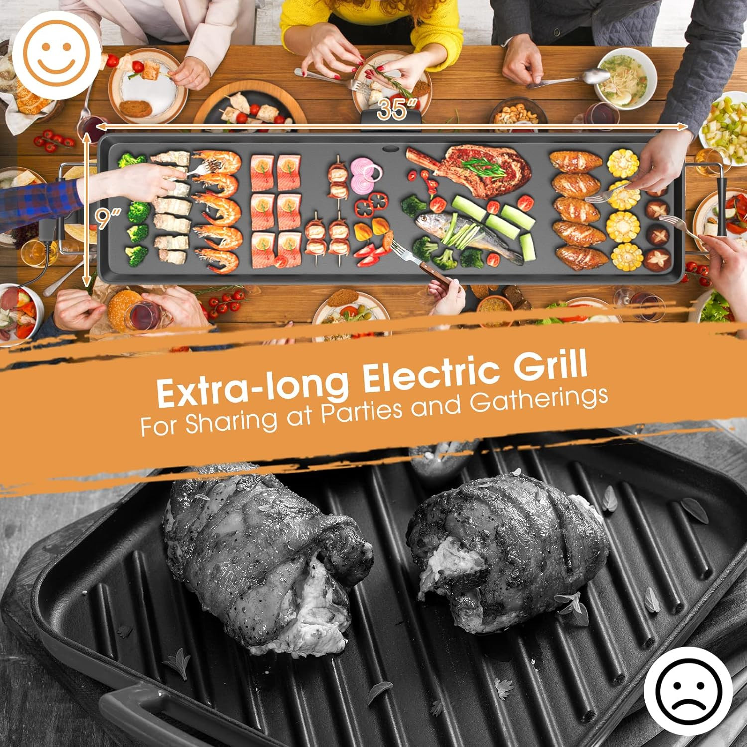 35″ Electric Griddle Teppanyaki Grill | Nonstick Extra Large Cooking Plate for P