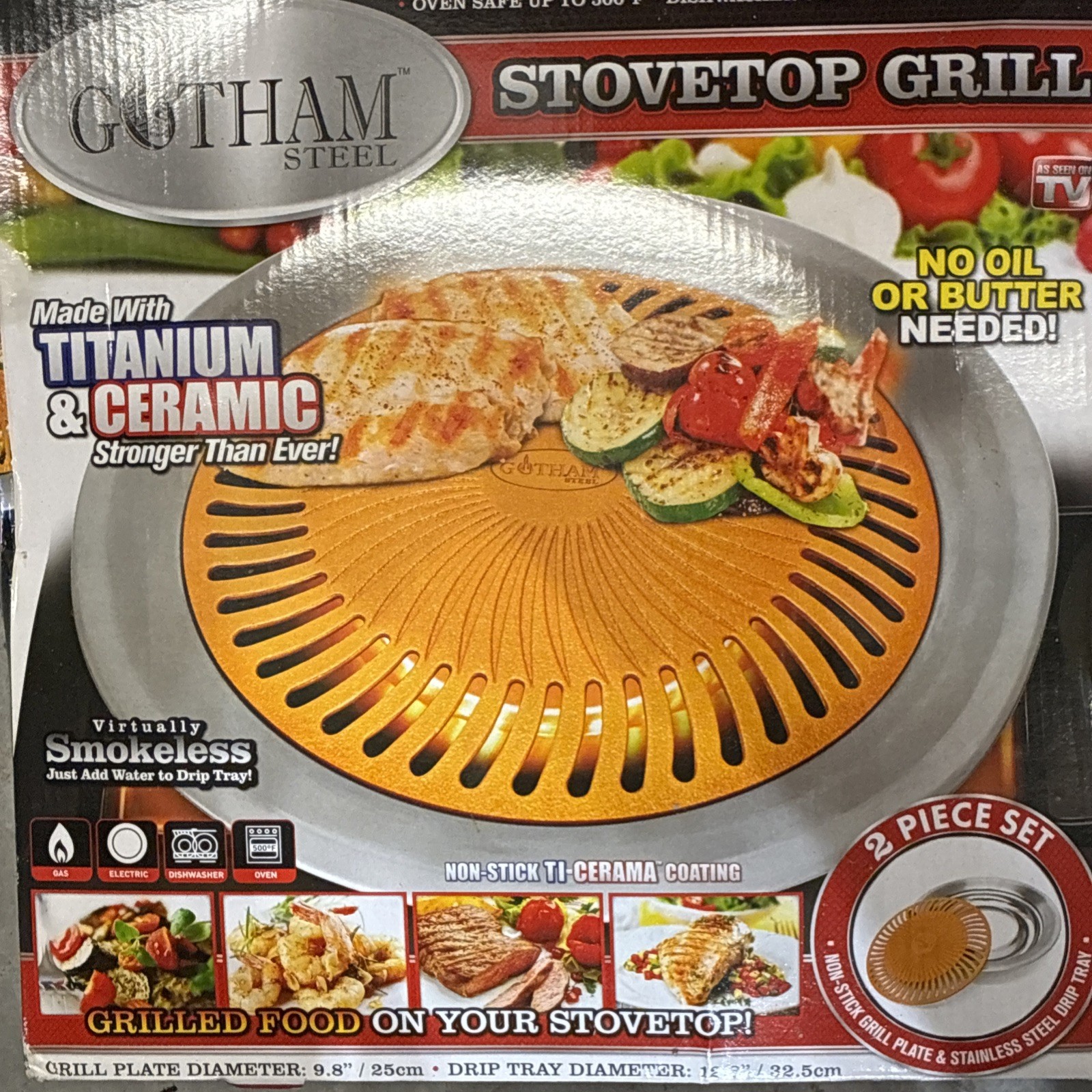 Gotham Steel Stovetop Grill Titanium & Ceramic Nonstick Virtually Smokeless