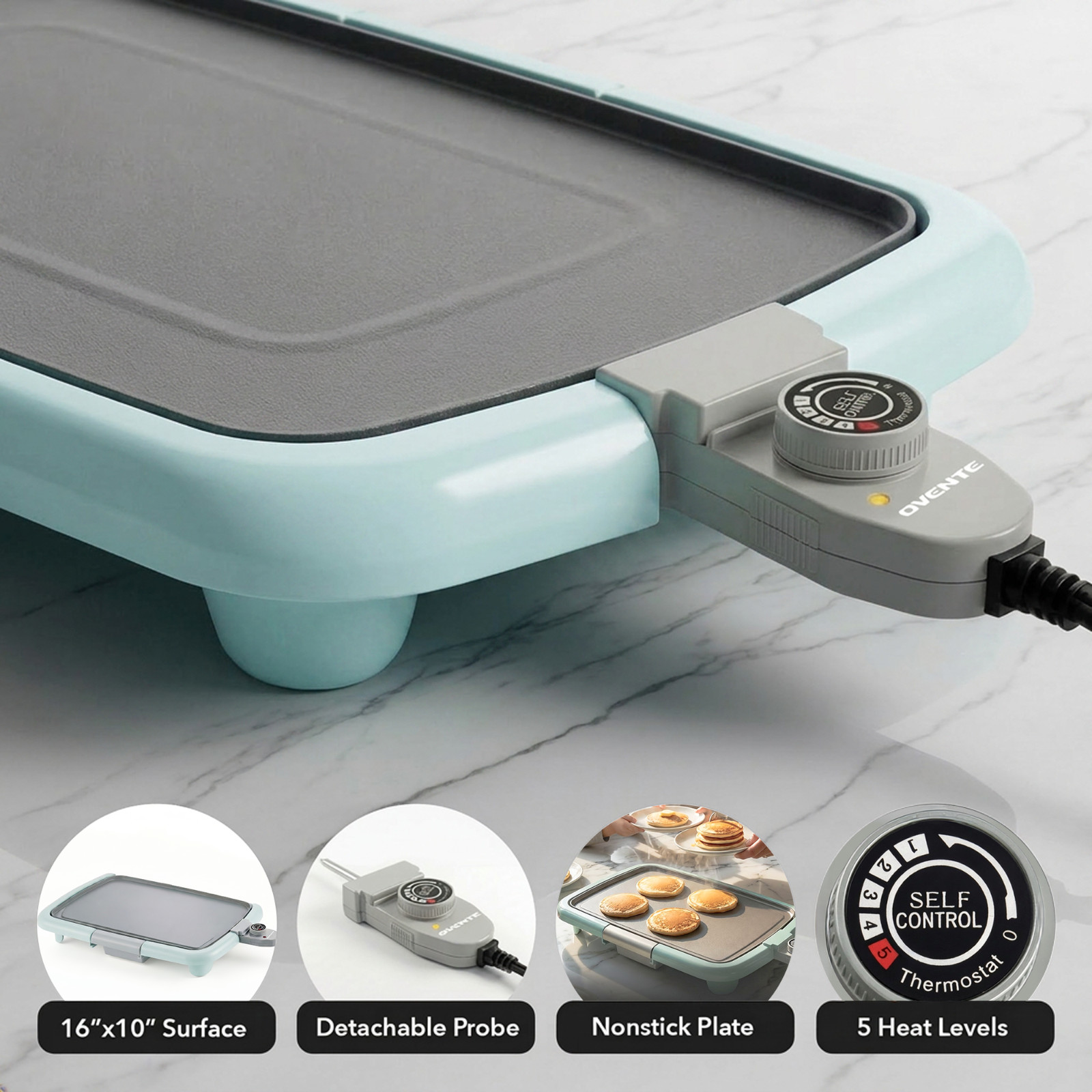 OVENTE Electric Griddle with 16″ x 10″ Non-Stick Plate, Blue GD1610LBL | Removab
