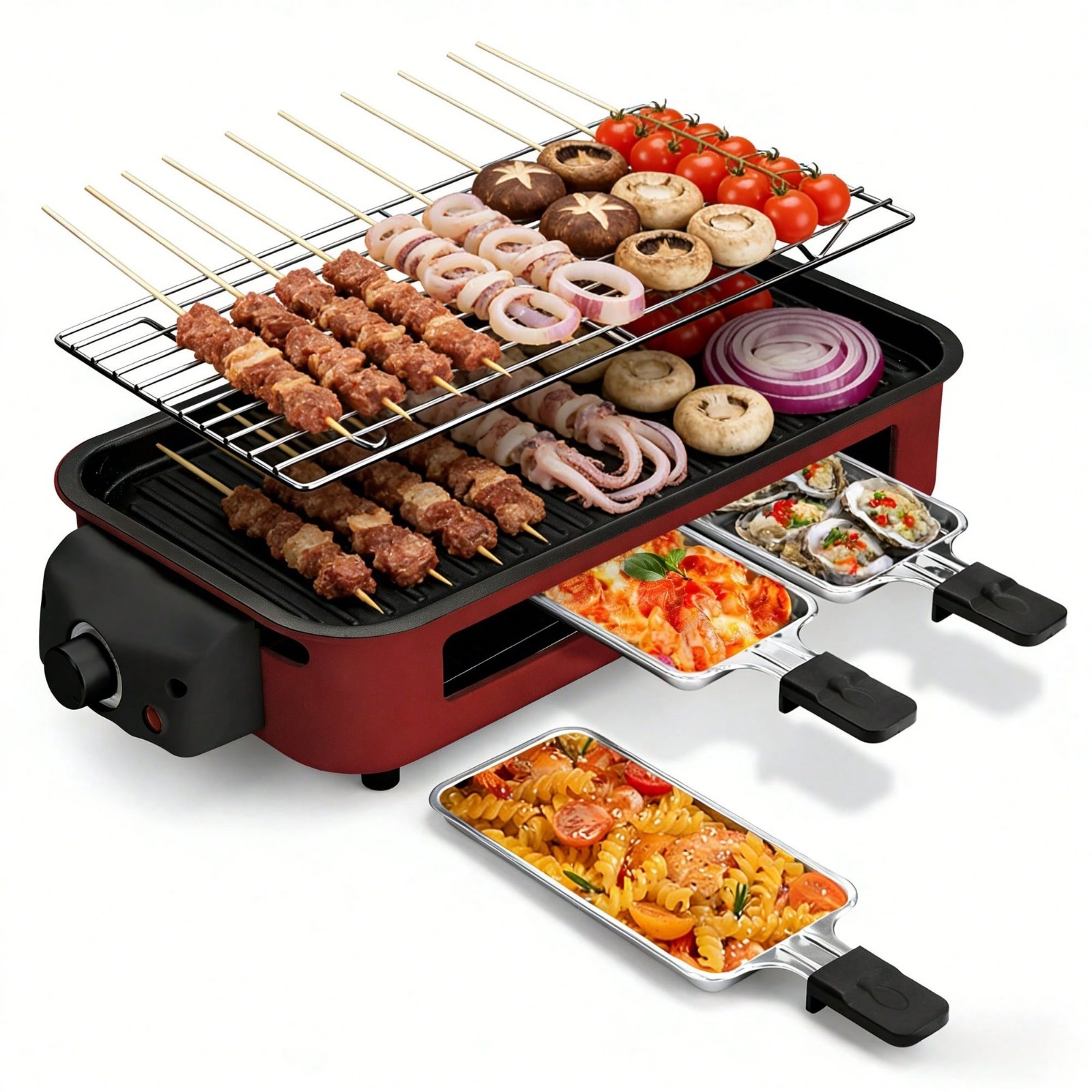 1700W 2-in-1 Indoor Grill Griddle Removable Nonstick Plates White
