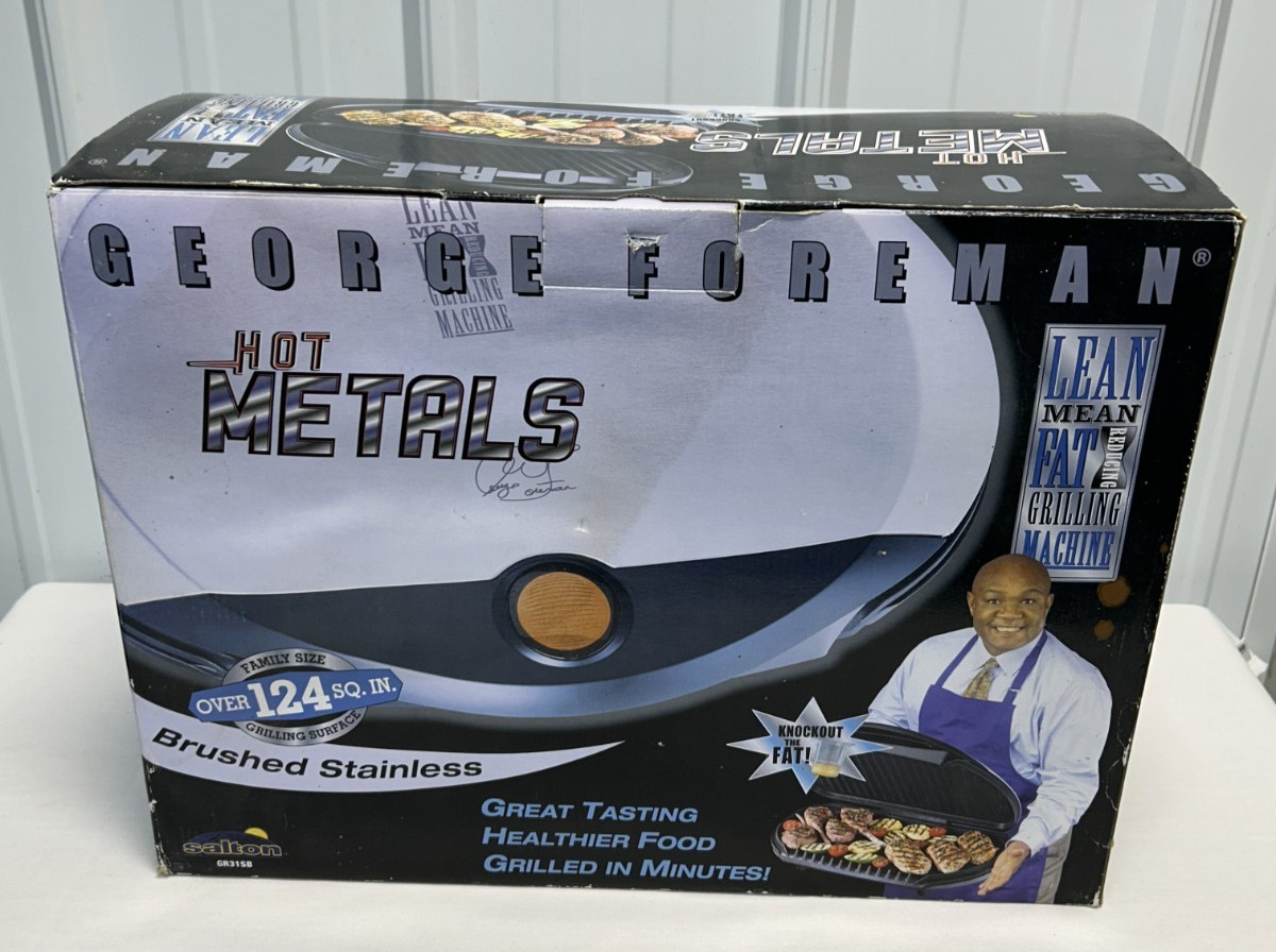 2003 LARGE George Foreman Hot Metals Brushed Stainless Steel Indoor Grill GR31SB