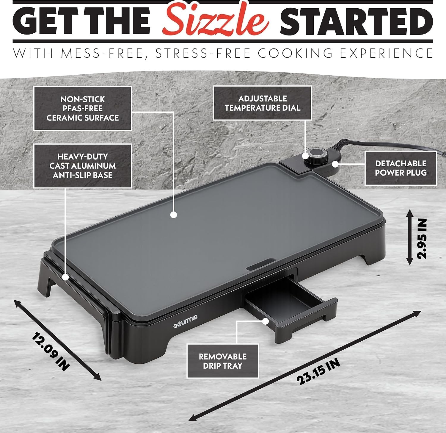 22 Inch XL Electric Griddle Pan Flat Top Ceramic Surface, Countertop Cooker