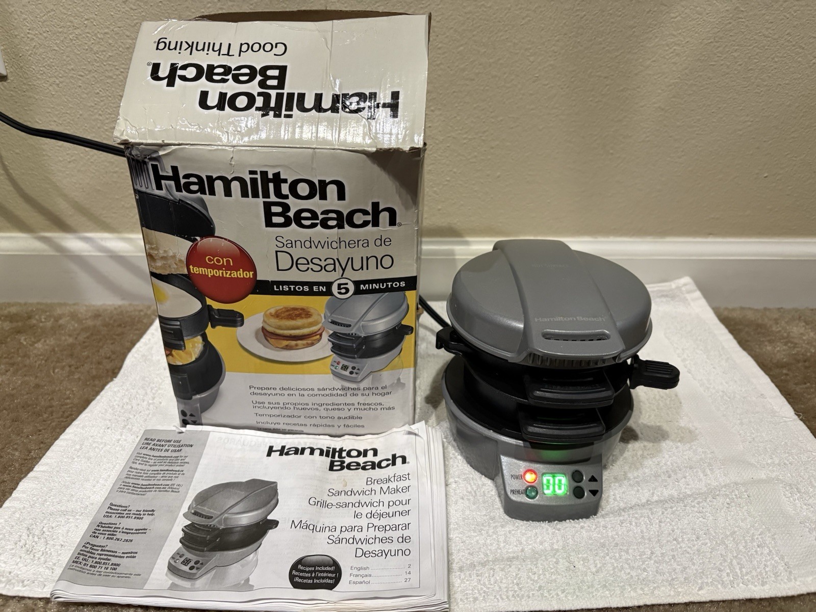 Hamilton Beach Quick and Easy Breakfast Sandwich Maker Model 25478R Non Stick