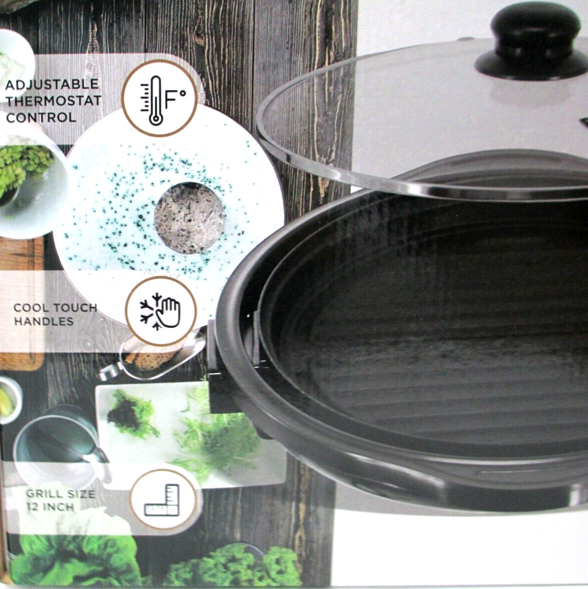 Prime Cuisine Indoor Electric Grill with Lid 12″ Round Hot Plate NEW